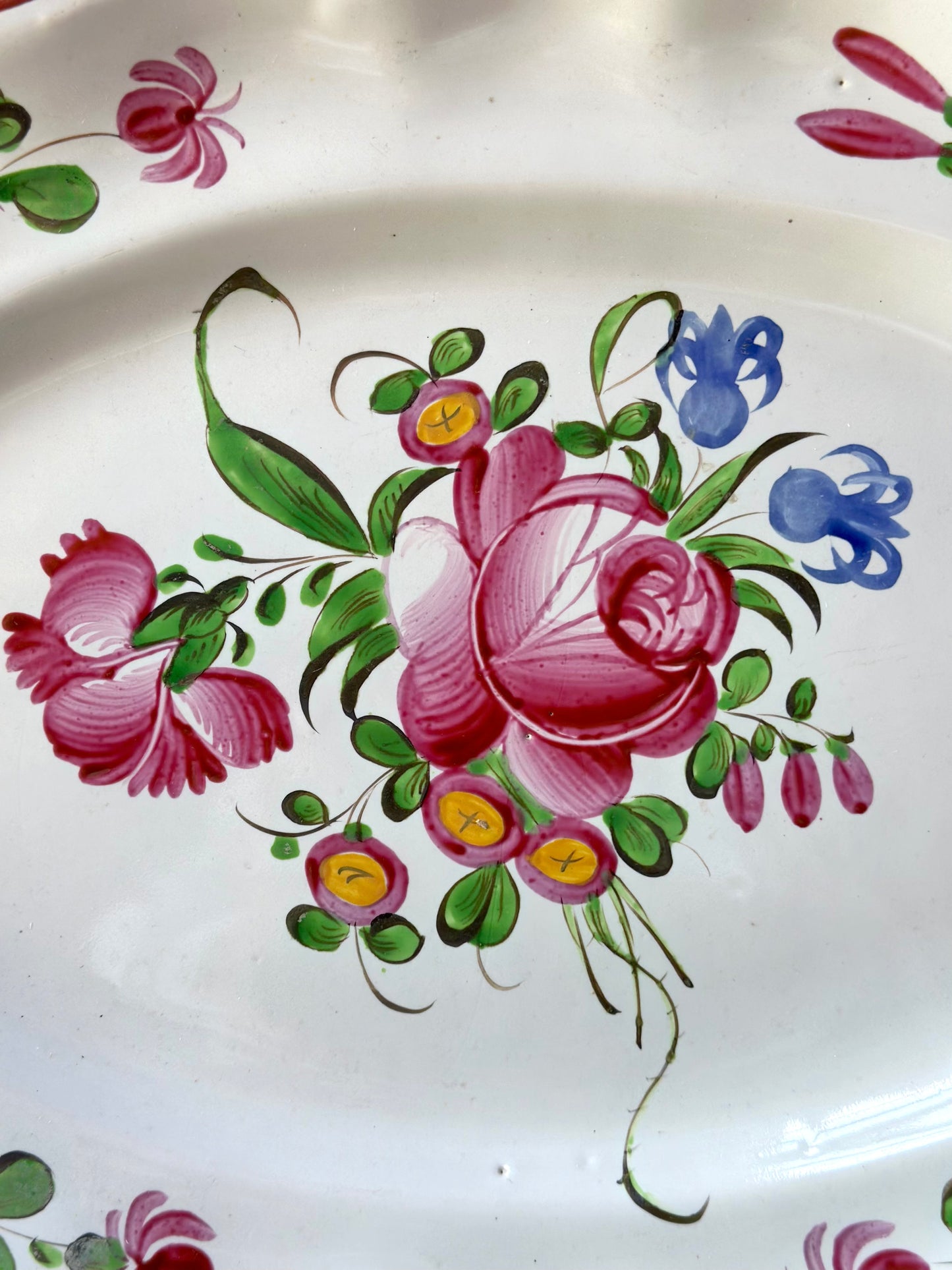 Antique French Hand Painted Oval Floral Platter