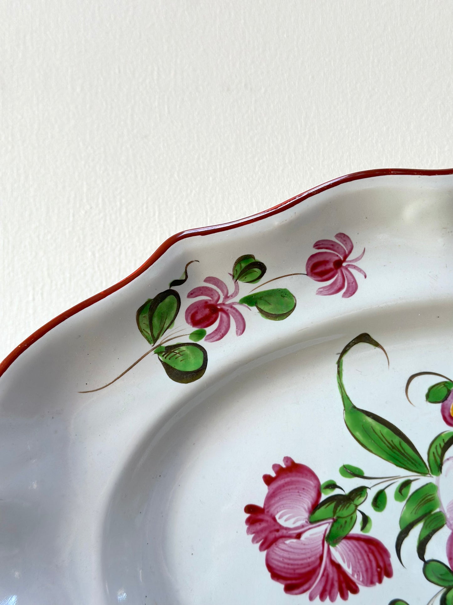 Antique French Hand Painted Oval Floral Platter