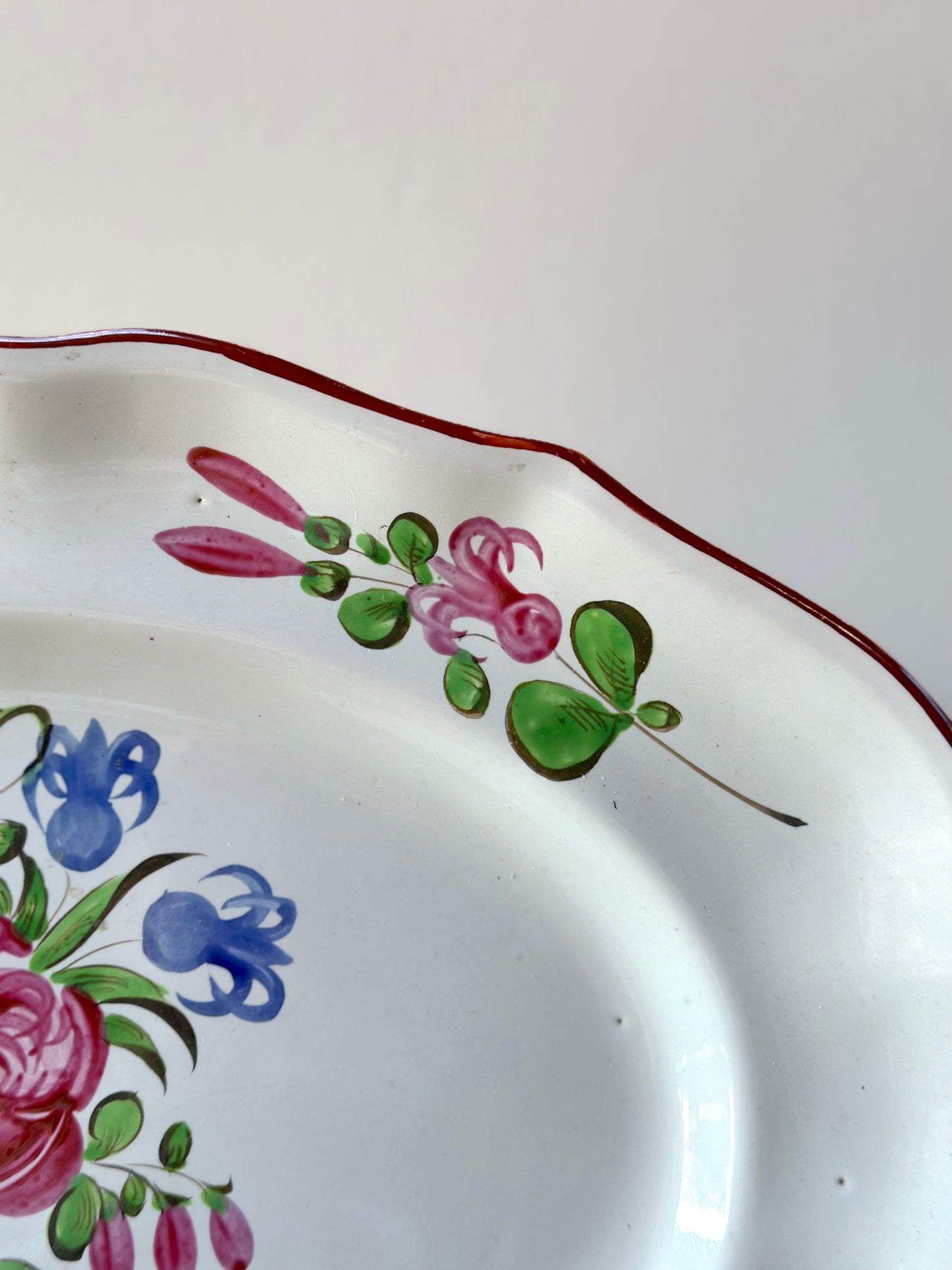 Antique French Hand Painted Oval Floral Platter