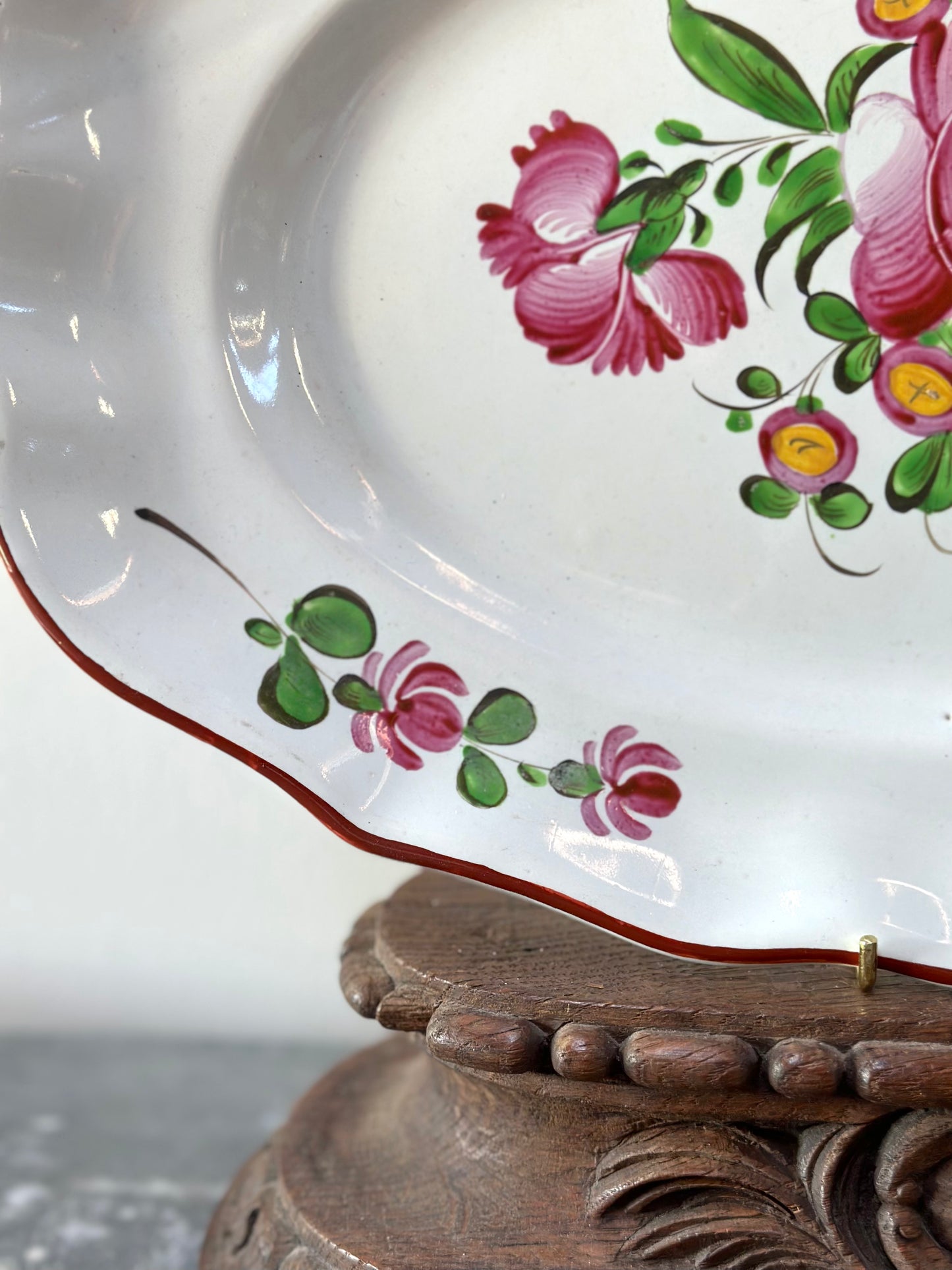 Antique French Hand Painted Oval Floral Platter
