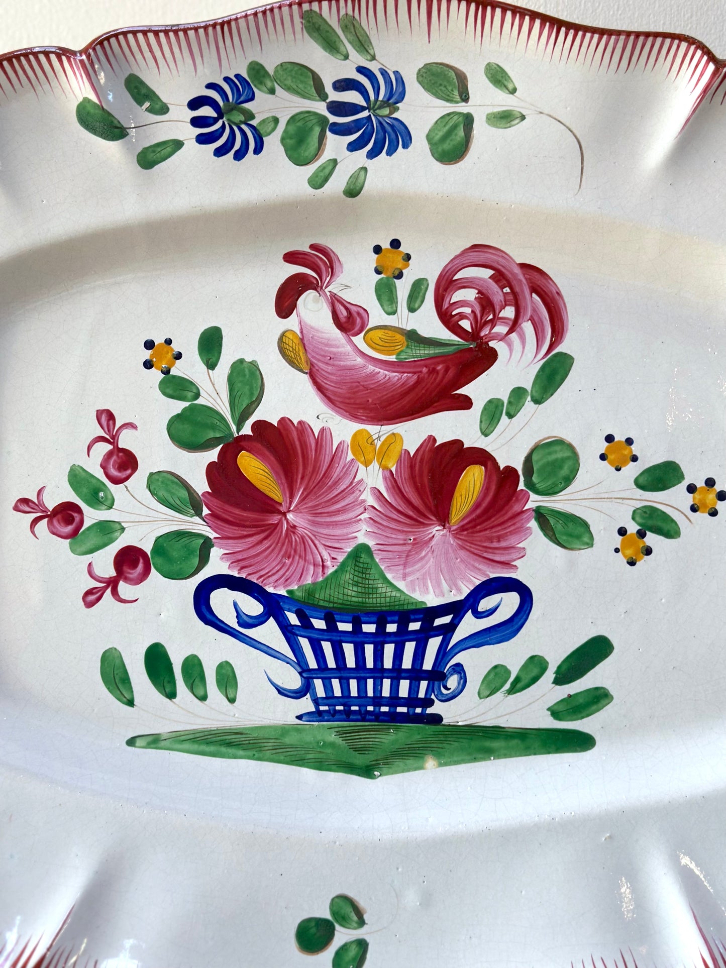 Antique French Hand Painted Rectangle Floral Platter