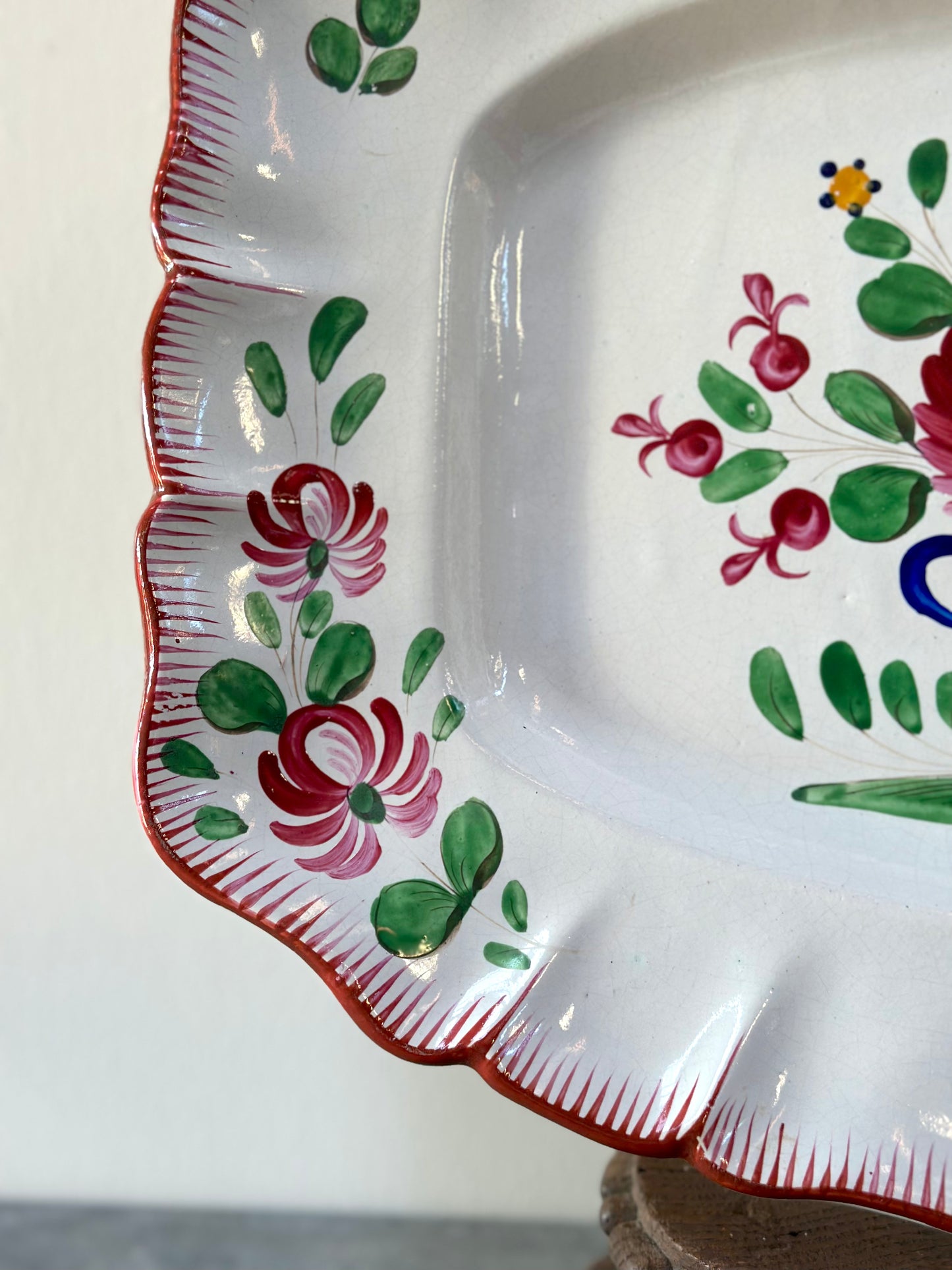 Antique French Hand Painted Rectangle Floral Platter