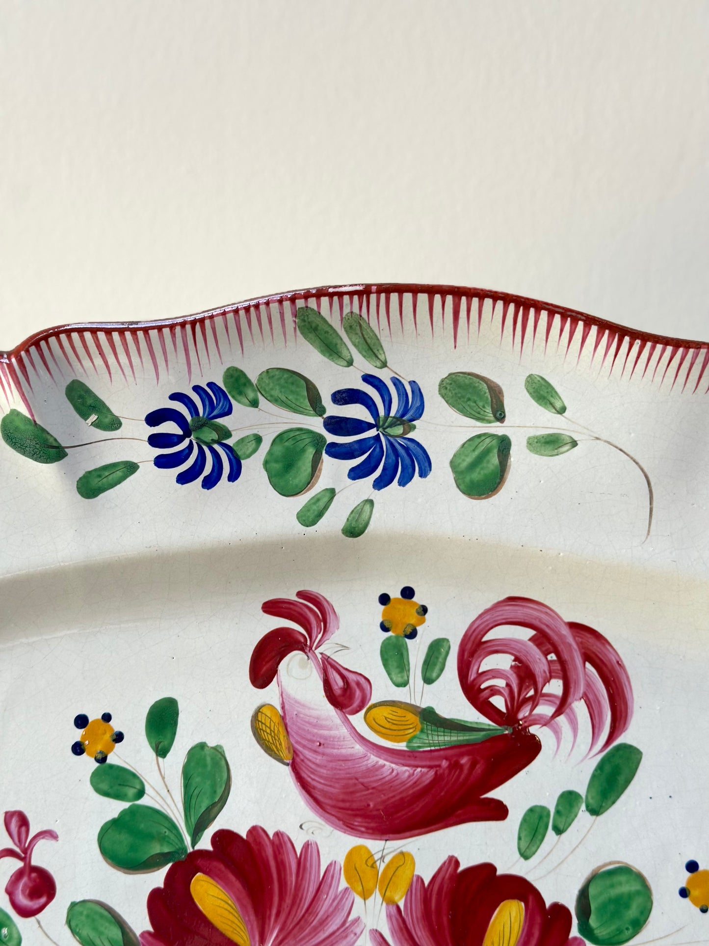 Antique French Hand Painted Rectangle Floral Platter
