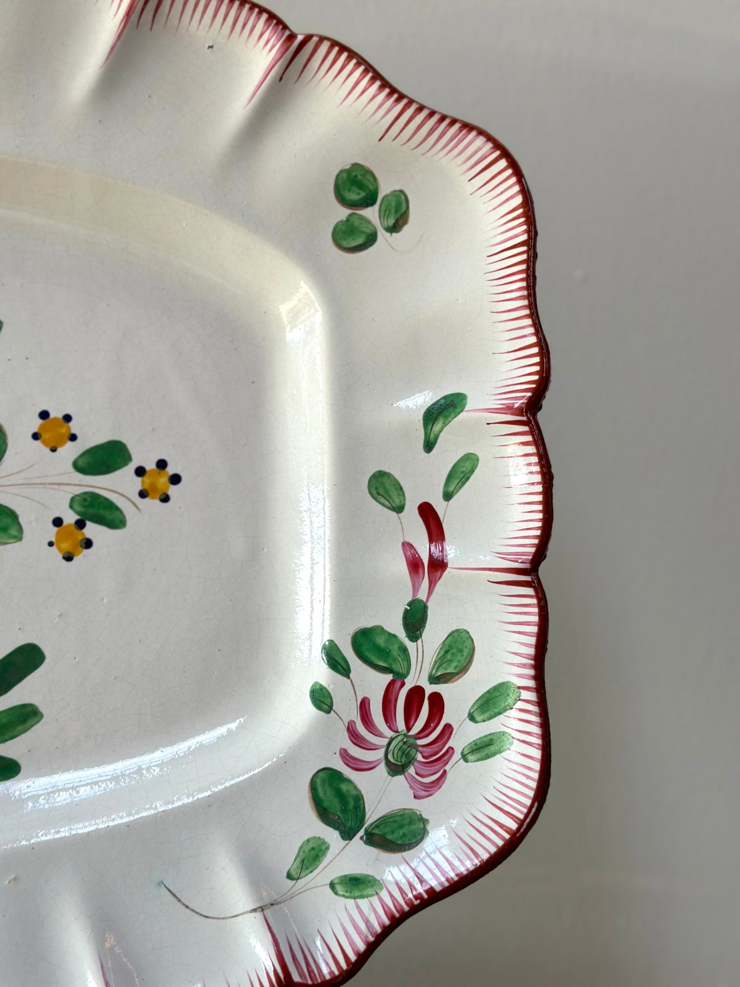 Antique French Hand Painted Rectangle Floral Platter
