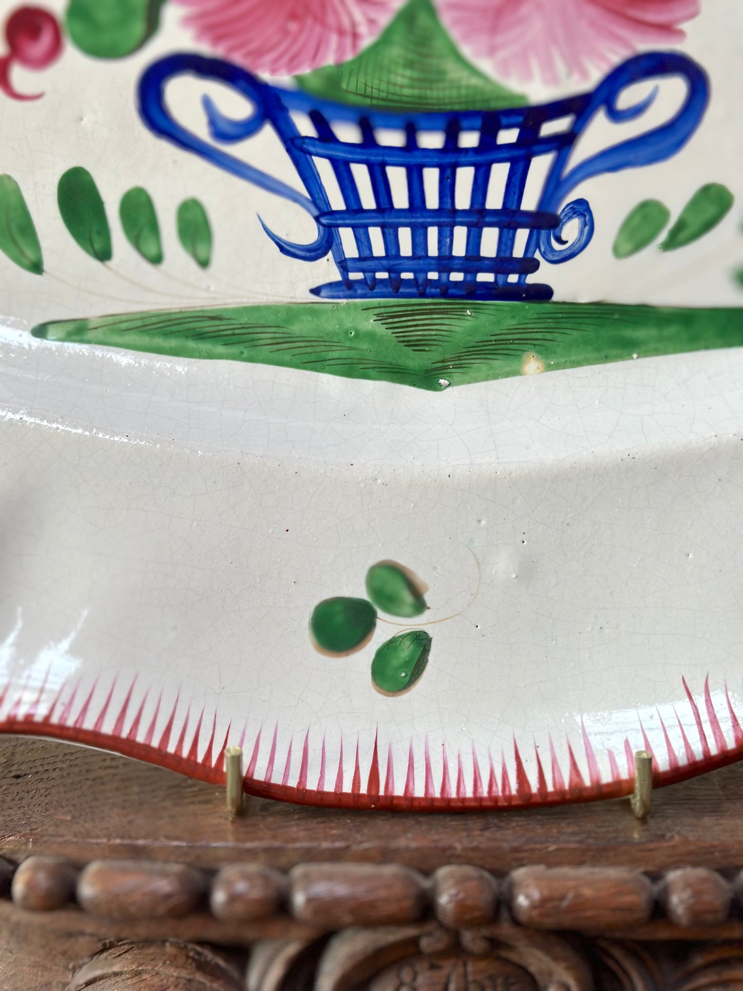 Antique French Hand Painted Rectangle Floral Platter