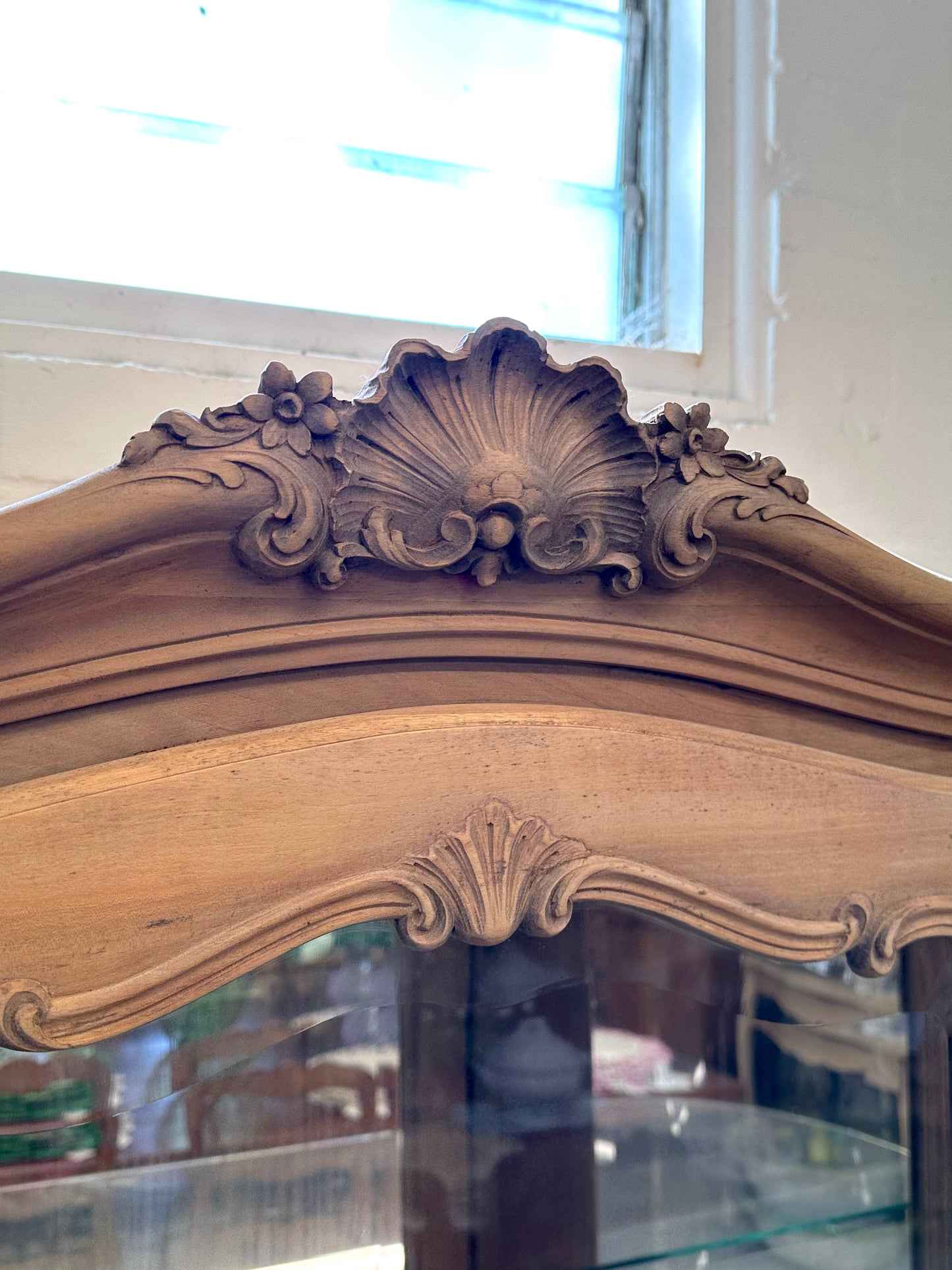 Vintage French Walnut Vitrine With Curved Glass Sides