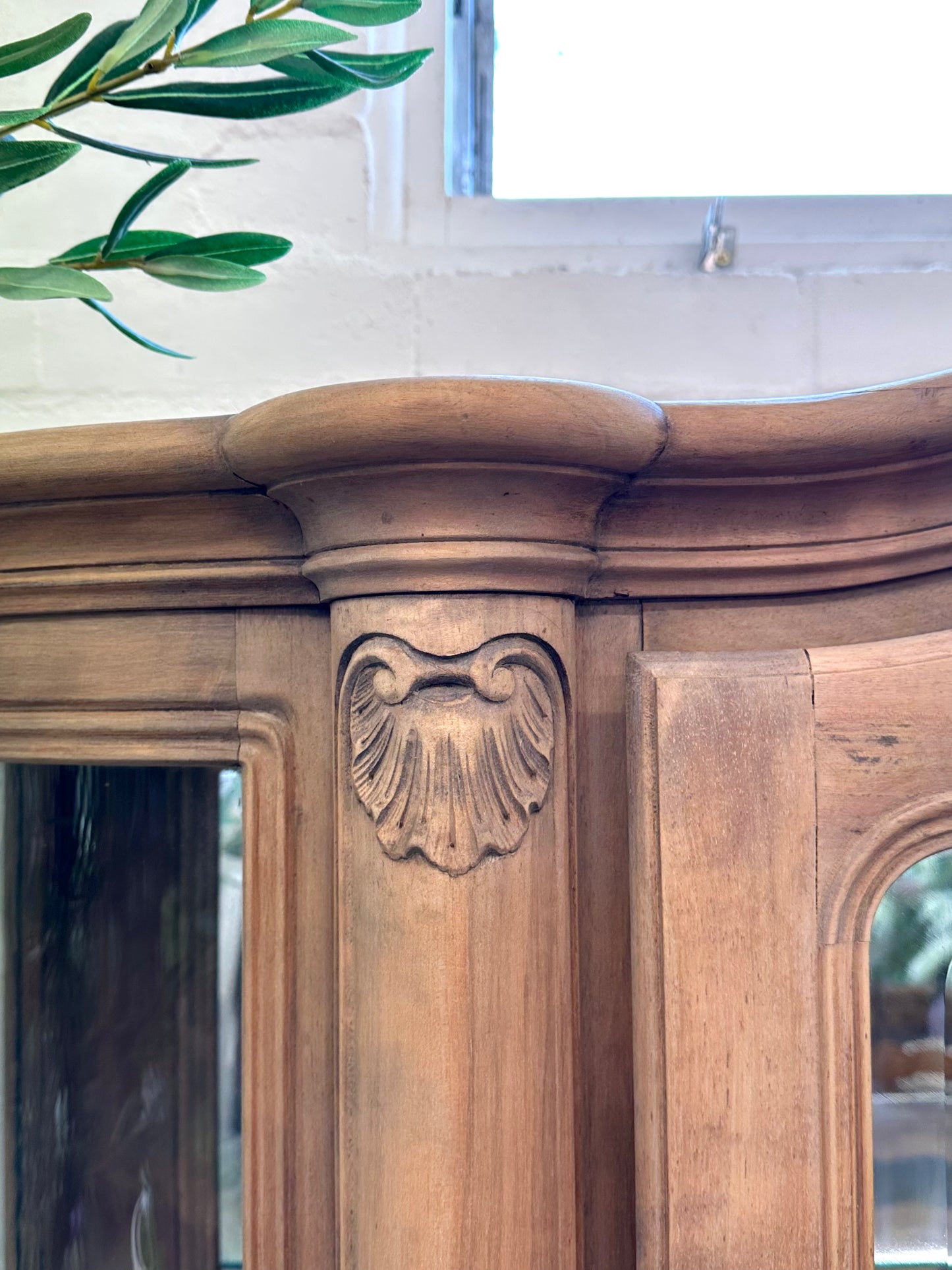 Vintage French Walnut Vitrine With Curved Glass Sides