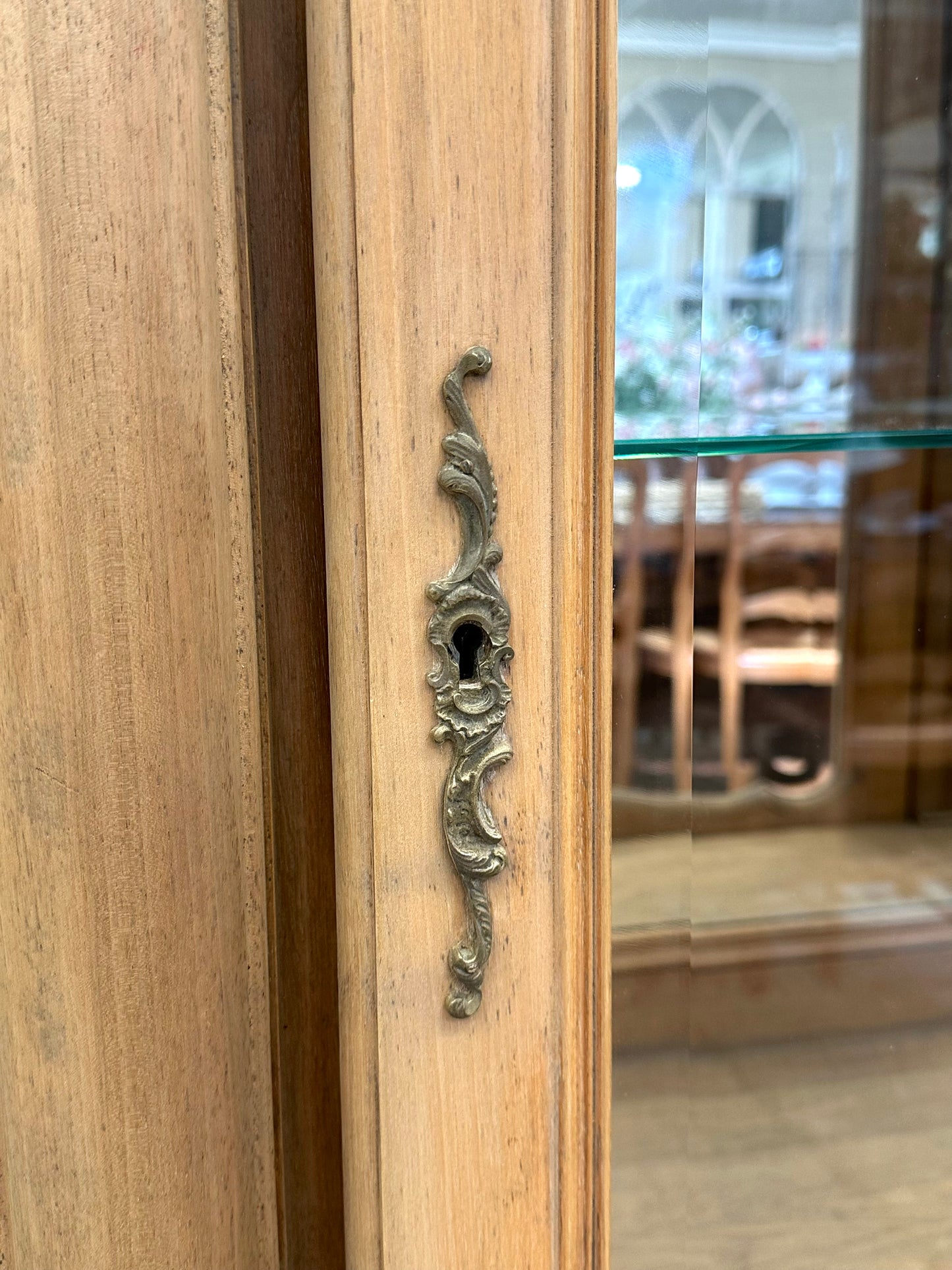 Vintage French Walnut Vitrine With Curved Glass Sides