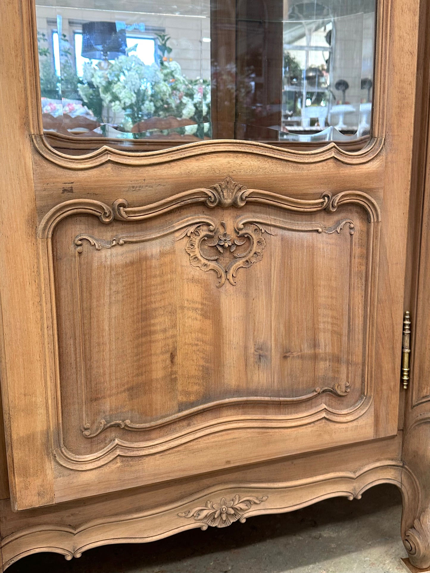 Vintage French Walnut Vitrine With Curved Glass Sides