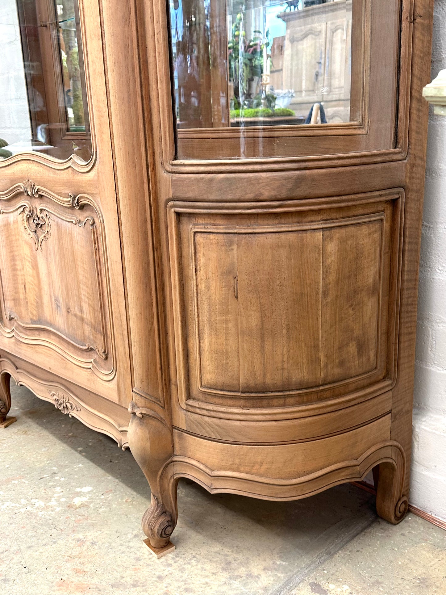 Vintage French Walnut Vitrine With Curved Glass Sides