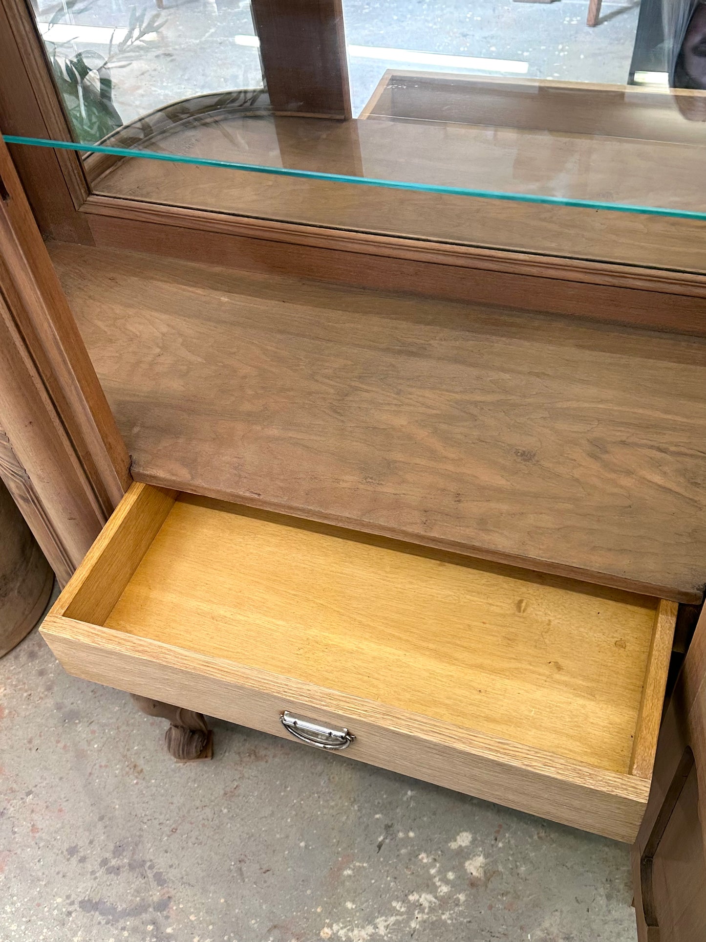 Vintage French Walnut Vitrine With Curved Glass Sides