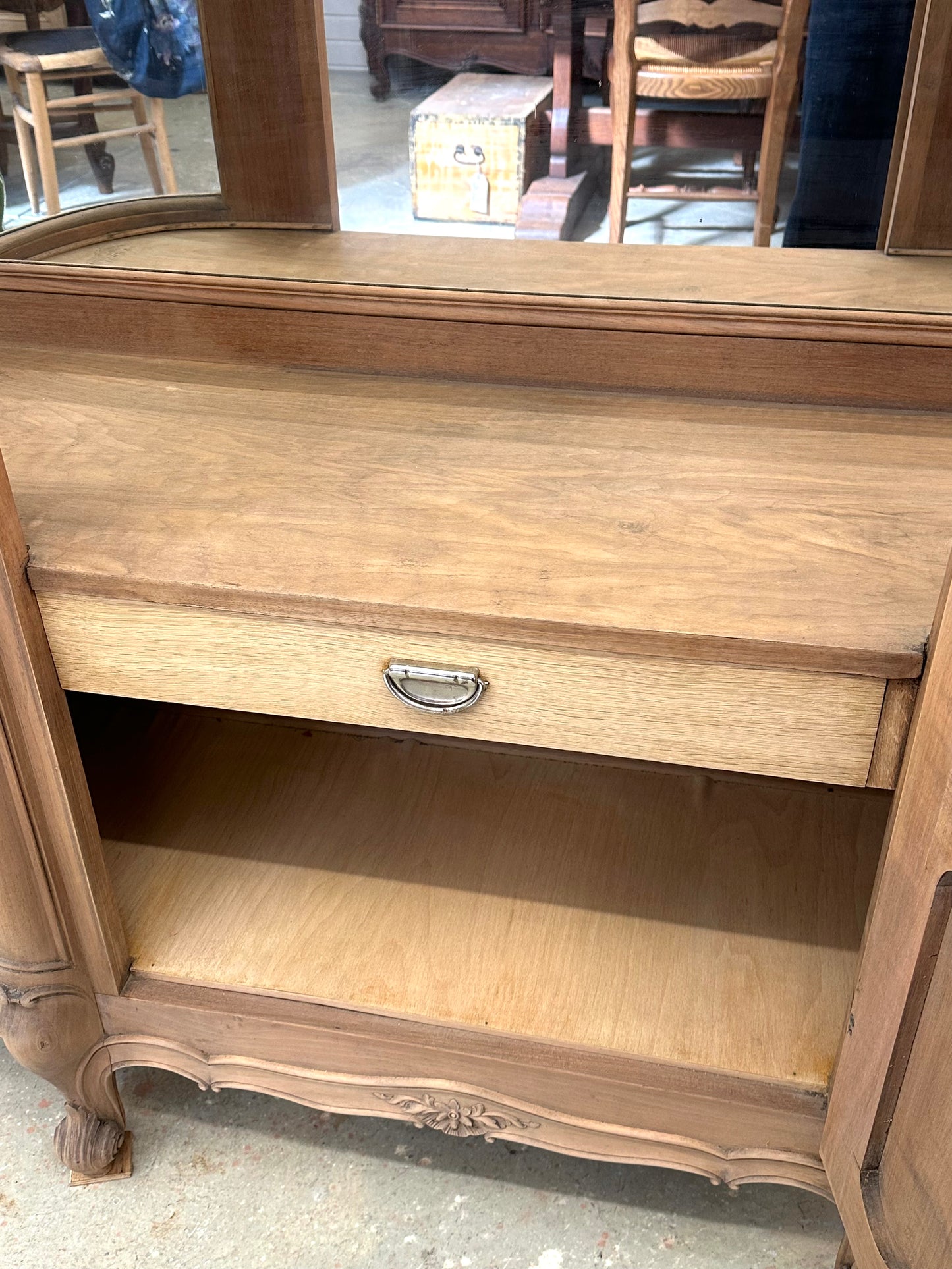 Vintage French Walnut Vitrine With Curved Glass Sides