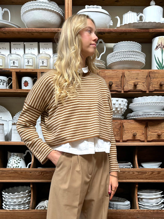 Minina Cashmere Knit Jumper - Camel And White Stripe