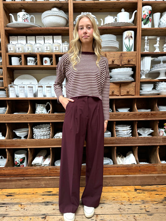 Minina Wide Leg Tailored Pants - Burgundy