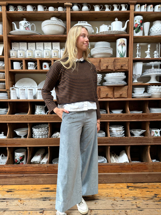 Minina Wide Leg Velvet Pants - Light Blue