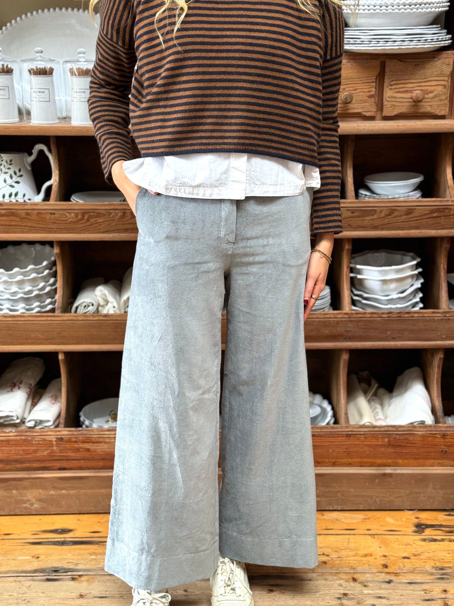 Minina Wide Leg Velvet Pants - Light Blue