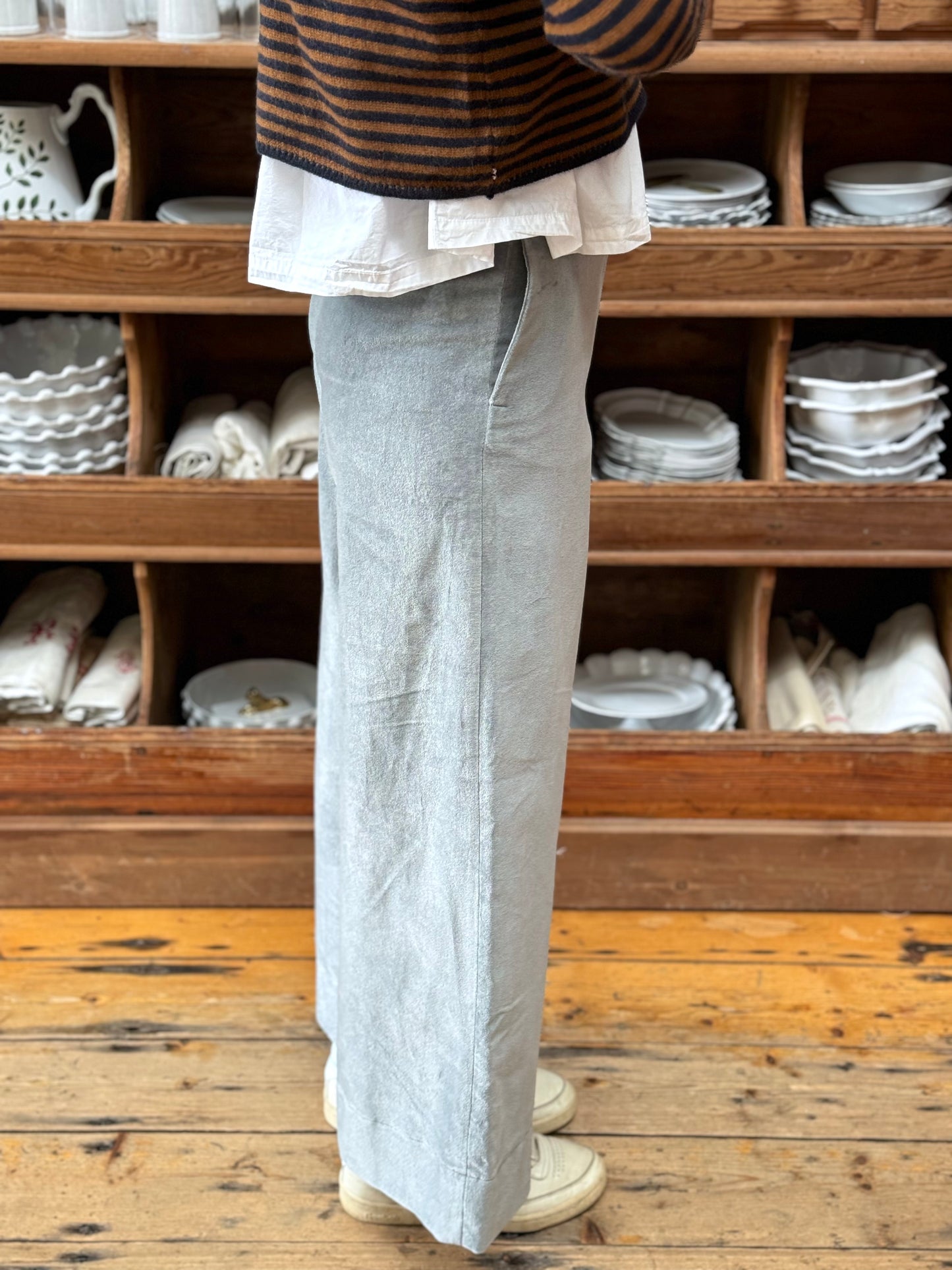 Minina Wide Leg Velvet Pants - Light Blue