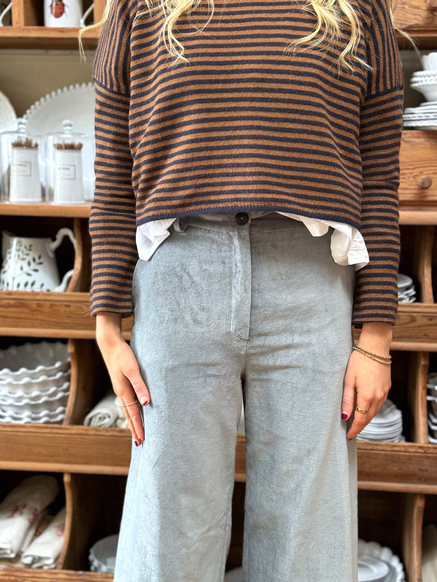 Minina Wide Leg Velvet Pants - Light Blue