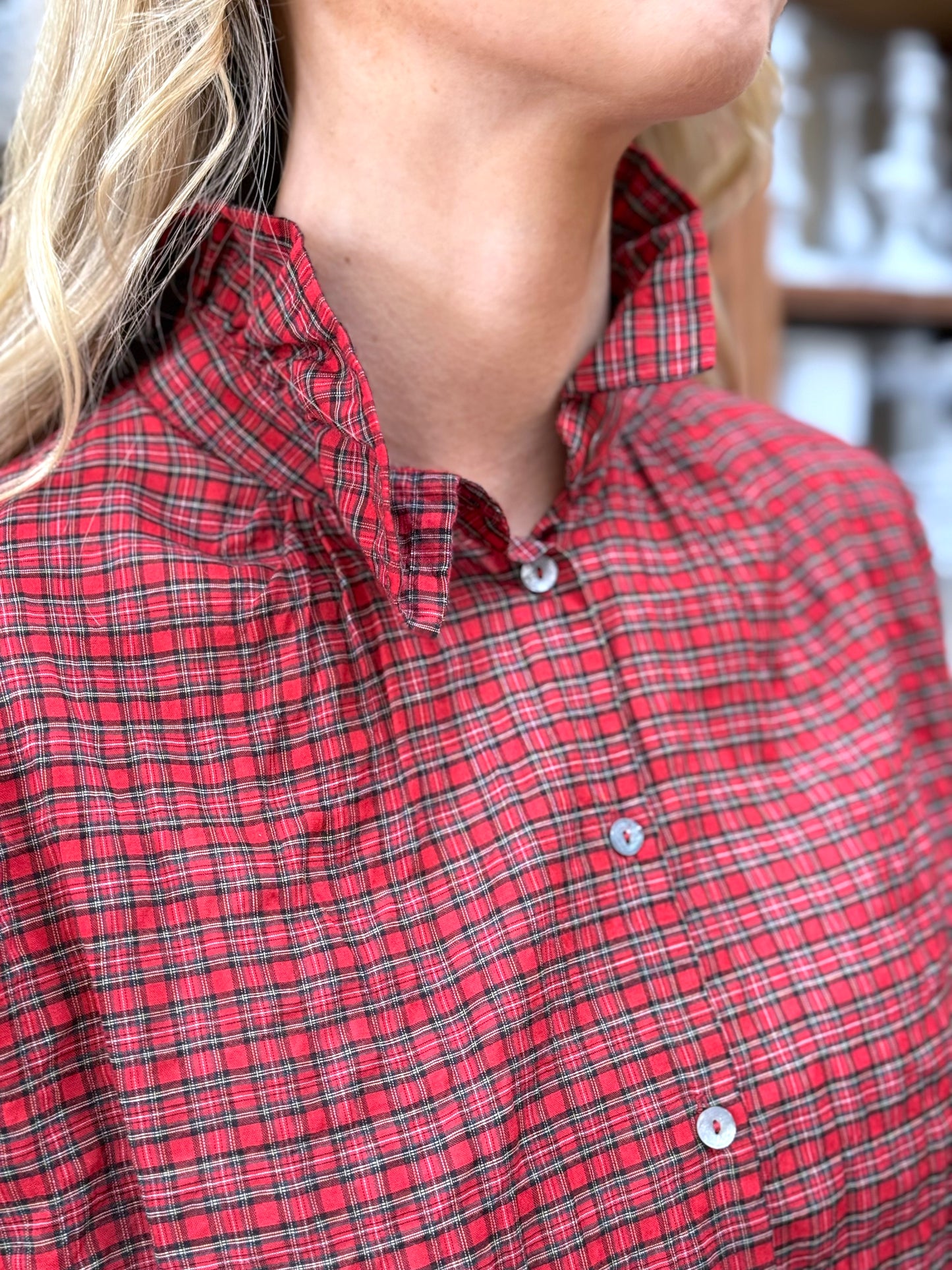 Minina Button Up Shirt - Red Tartan