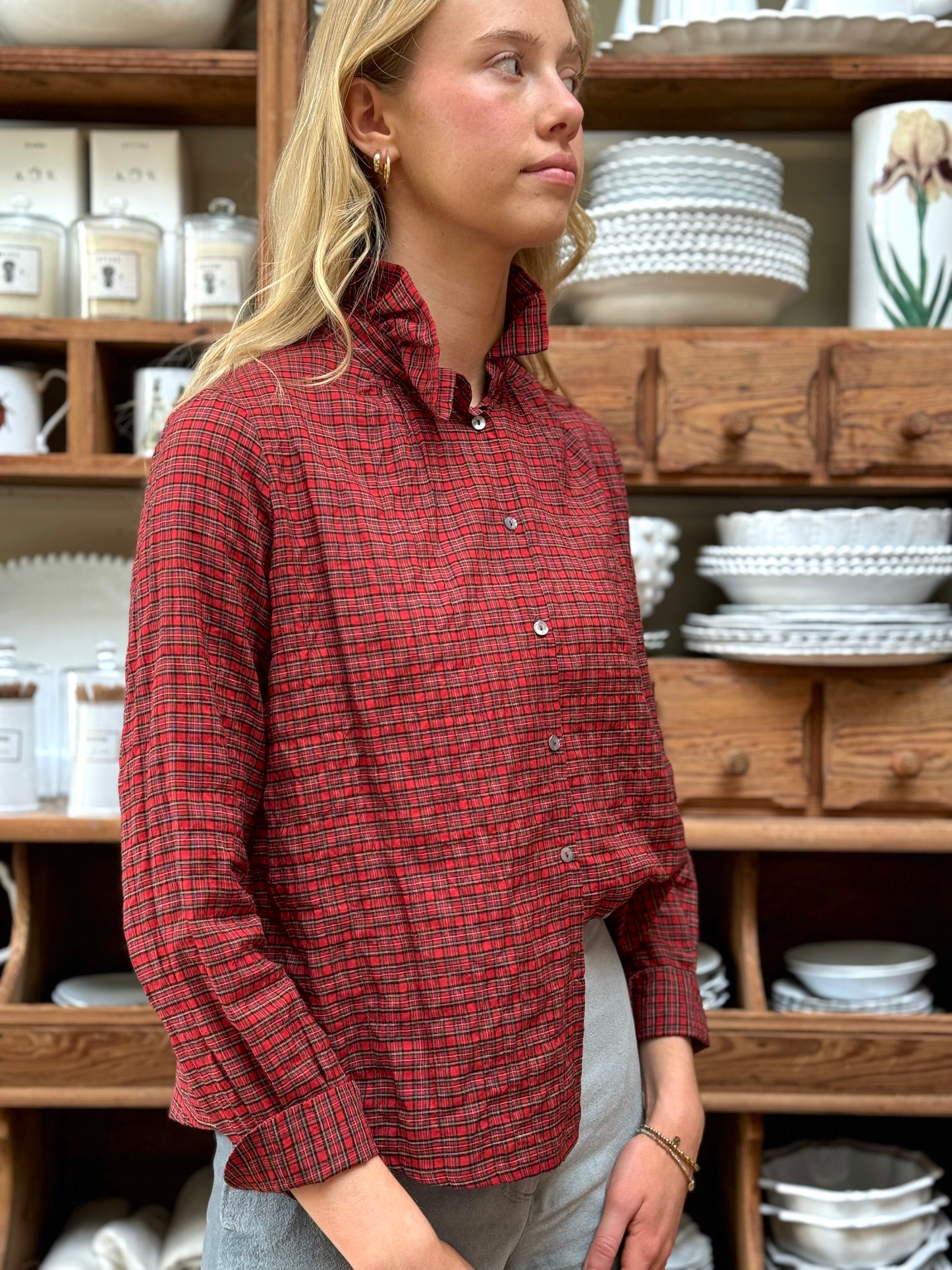 Minina Button Up Shirt - Red Tartan