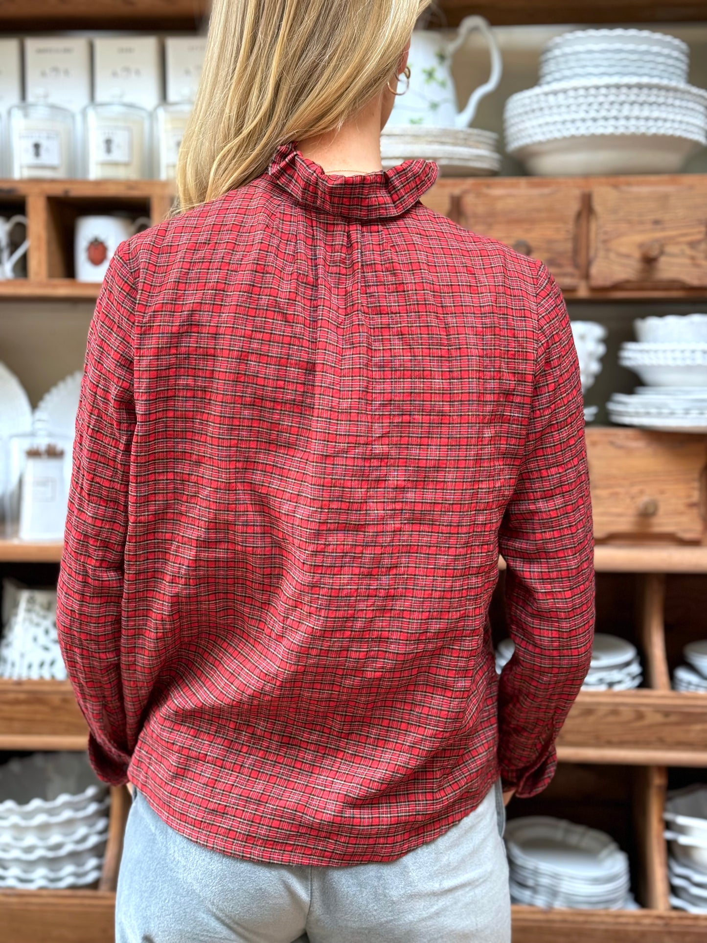 Minina Button Up Shirt - Red Tartan