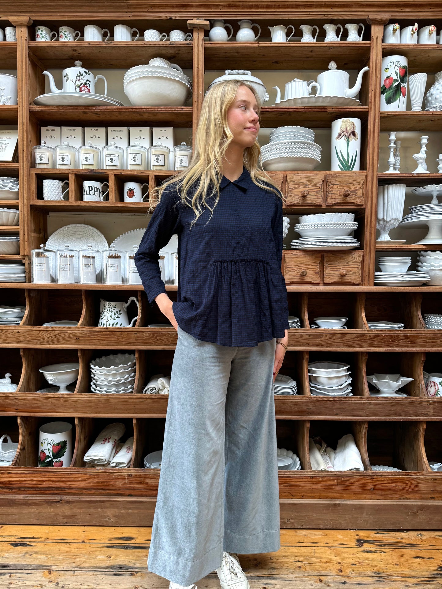 Minina Blouse With Collar - Navy Check