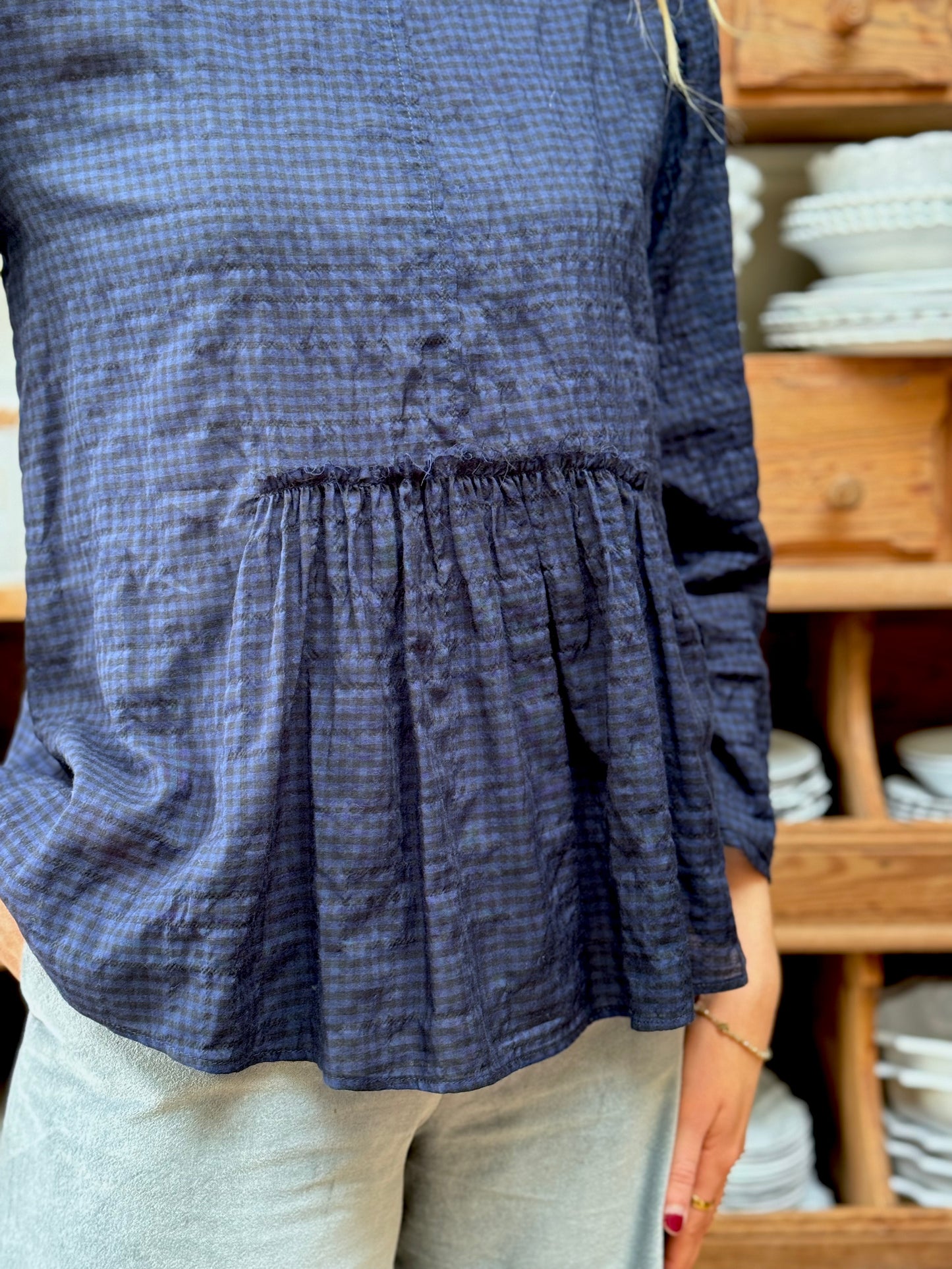Minina Blouse With Collar - Navy Check