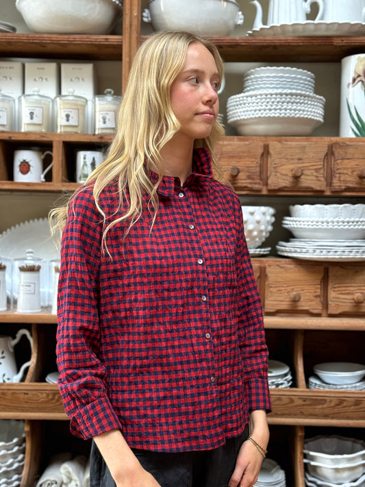 Minina Button Up Shirt - Red And Navy Gingham