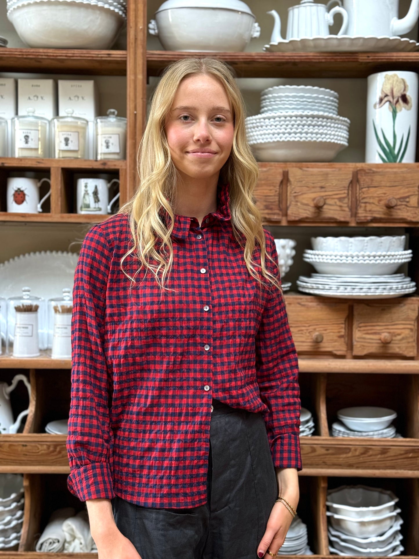 Minina Button Up Shirt - Red And Navy Gingham