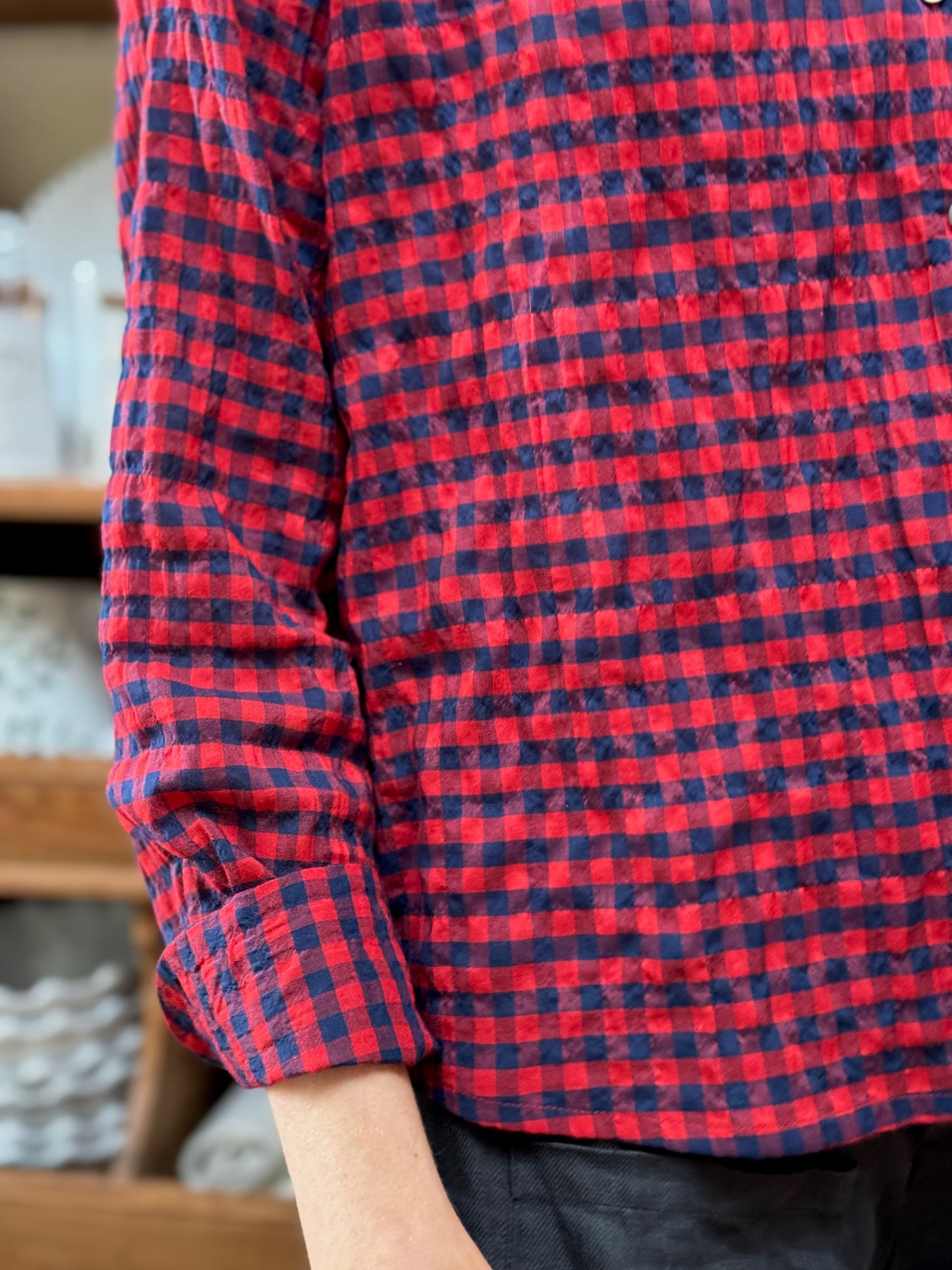 Minina Button Up Shirt - Red And Navy Gingham
