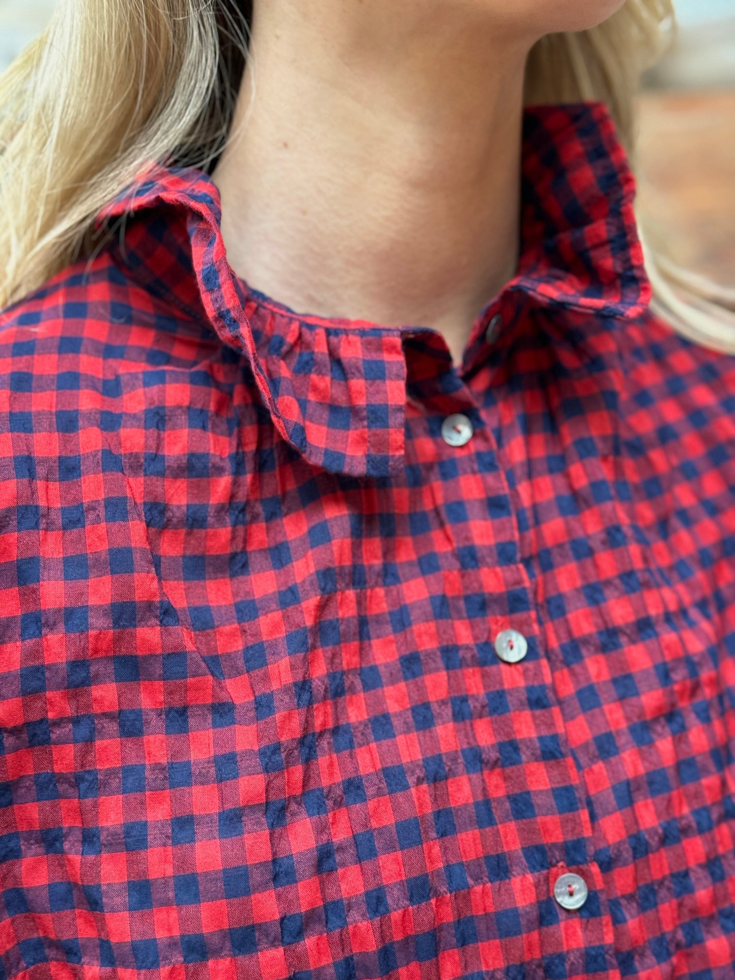 Minina Button Up Shirt - Red And Navy Gingham