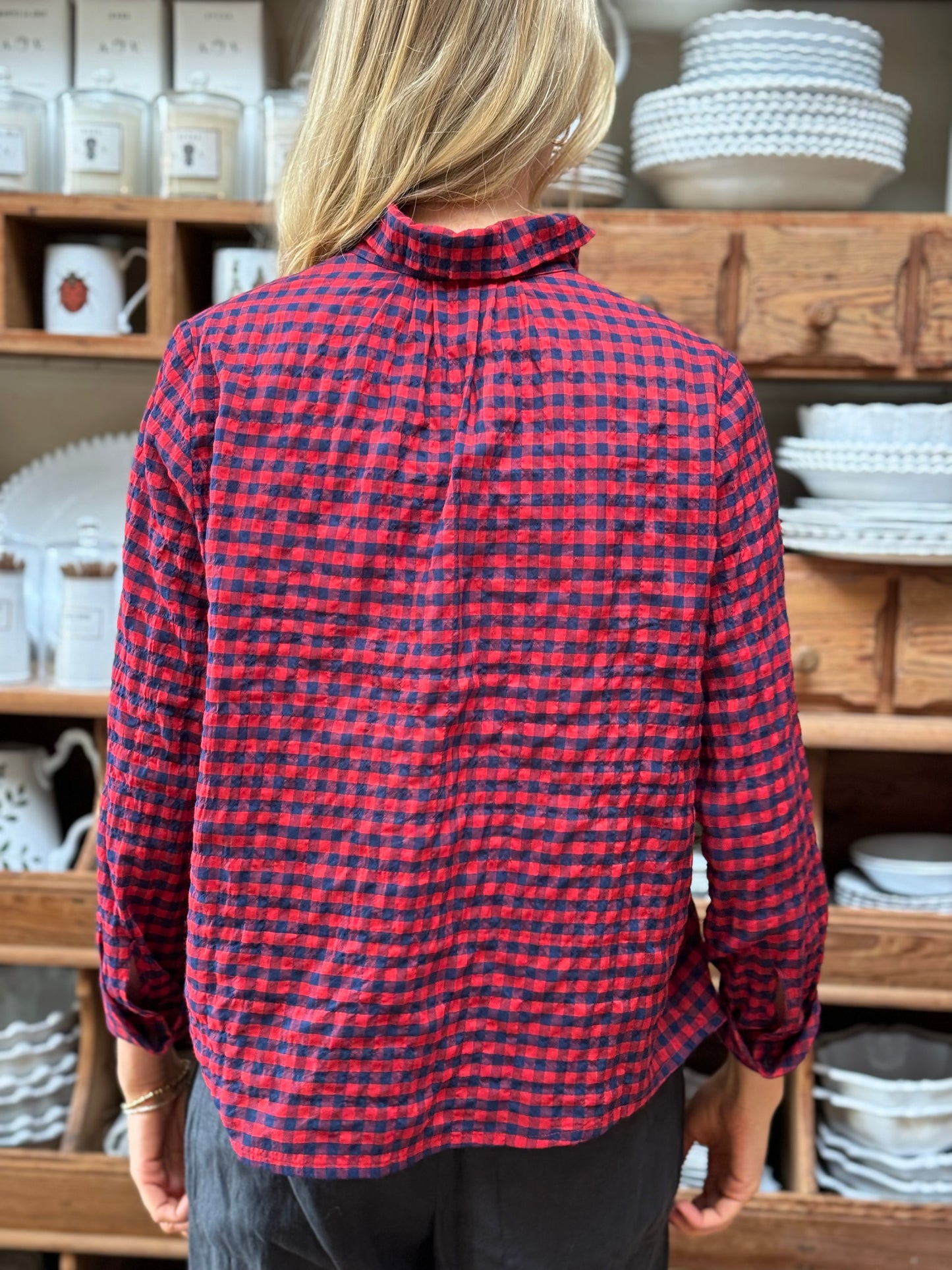 Minina Button Up Shirt - Red And Navy Gingham