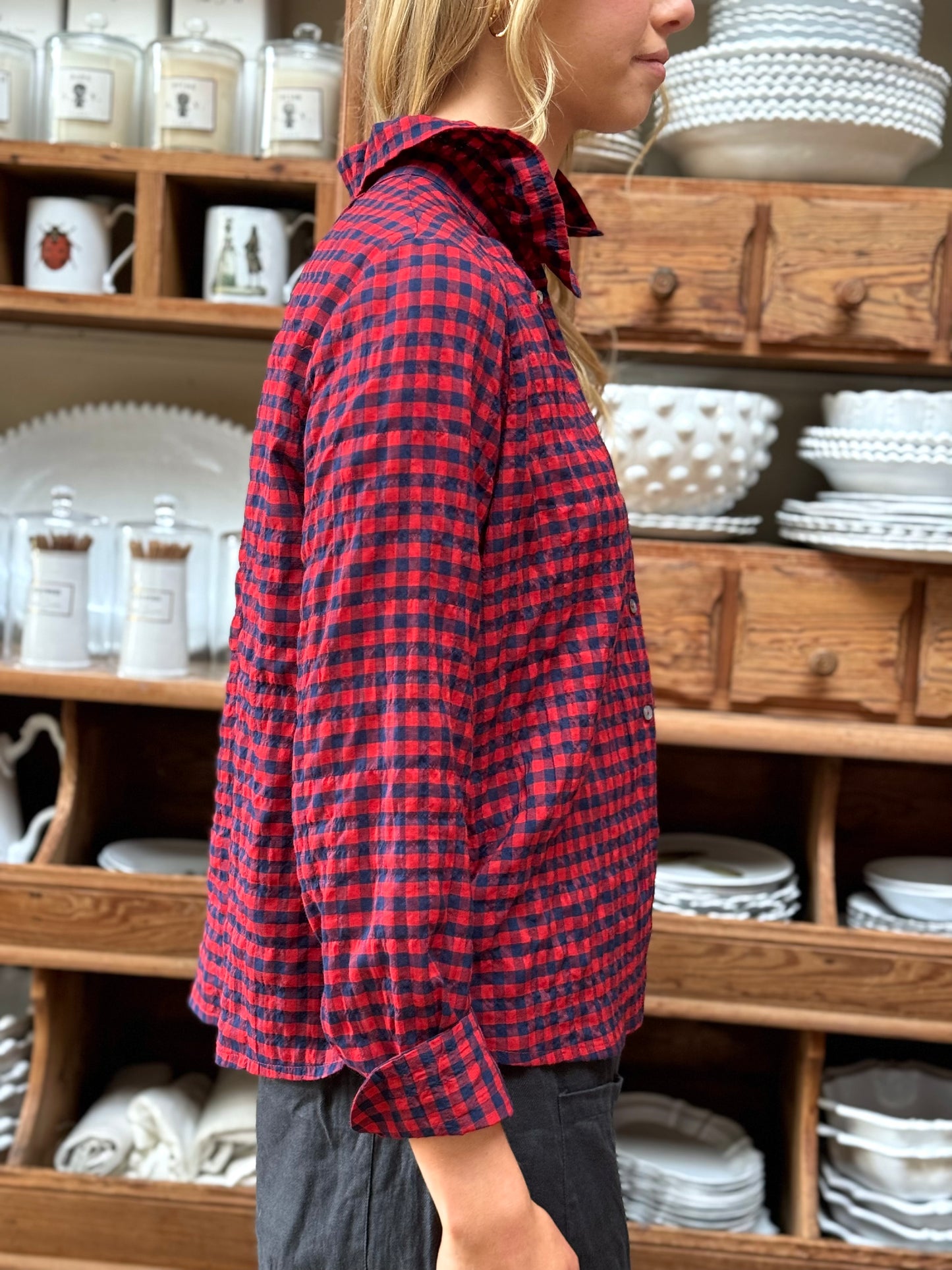 Minina Button Up Shirt - Red And Navy Gingham