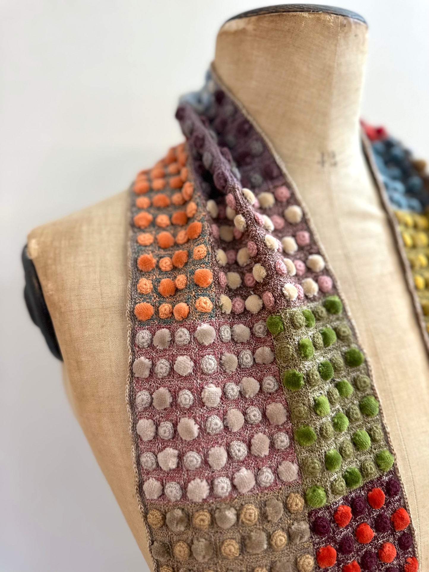 Sophie Digard Multi Crochet Wool Scarf With Mini Velvet Bobbles
