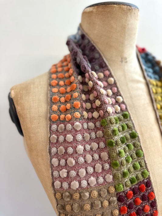 Sophie Digard Multi Crochet Wool Scarf With Mini Velvet Bobbles