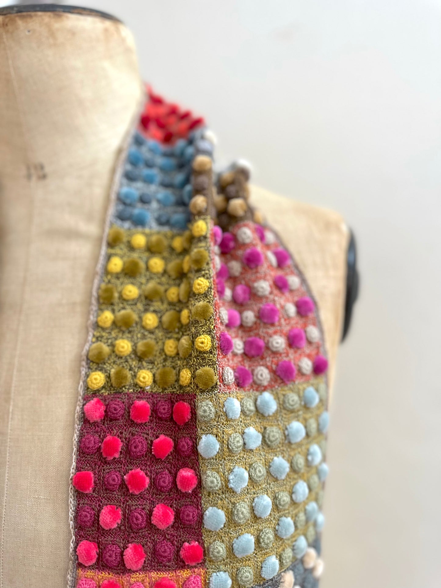 Sophie Digard Multi Crochet Wool Scarf With Mini Velvet Bobbles