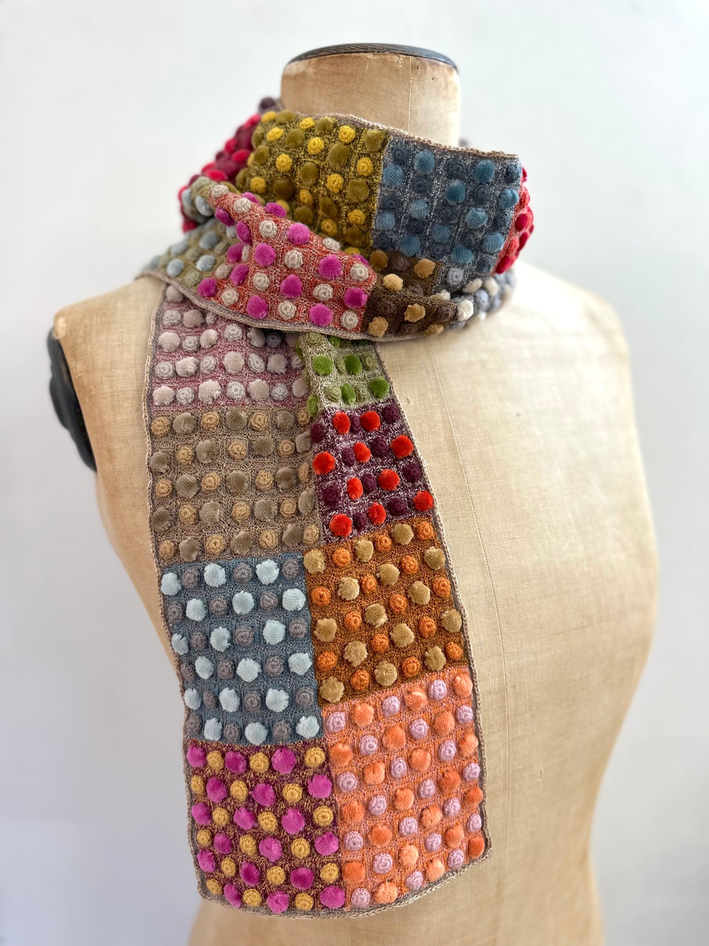 Sophie Digard Multi Crochet Wool Scarf With Mini Velvet Bobbles
