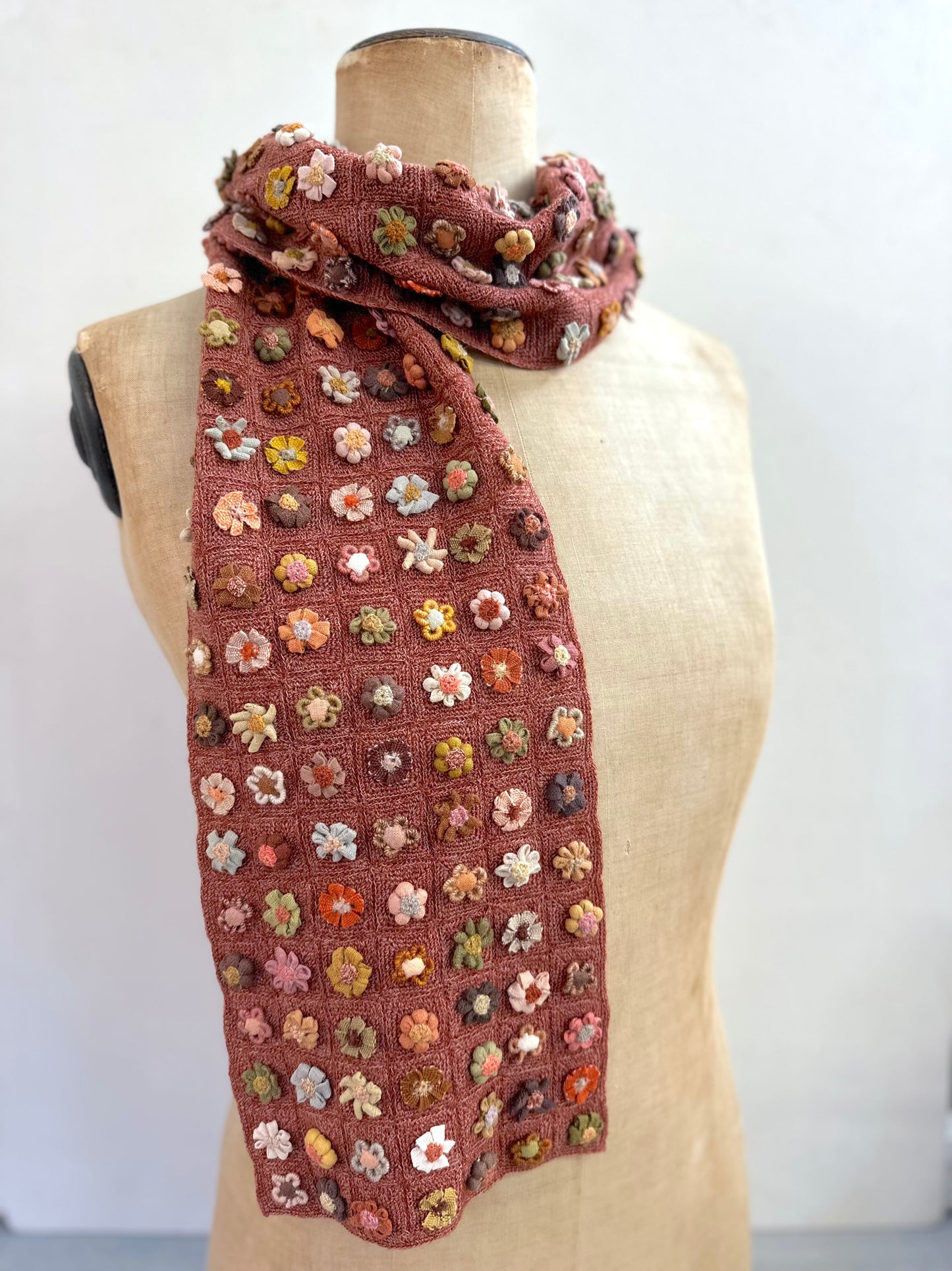 Sophie Digard Rose Crochet Wool Scarf with Petite Flowers