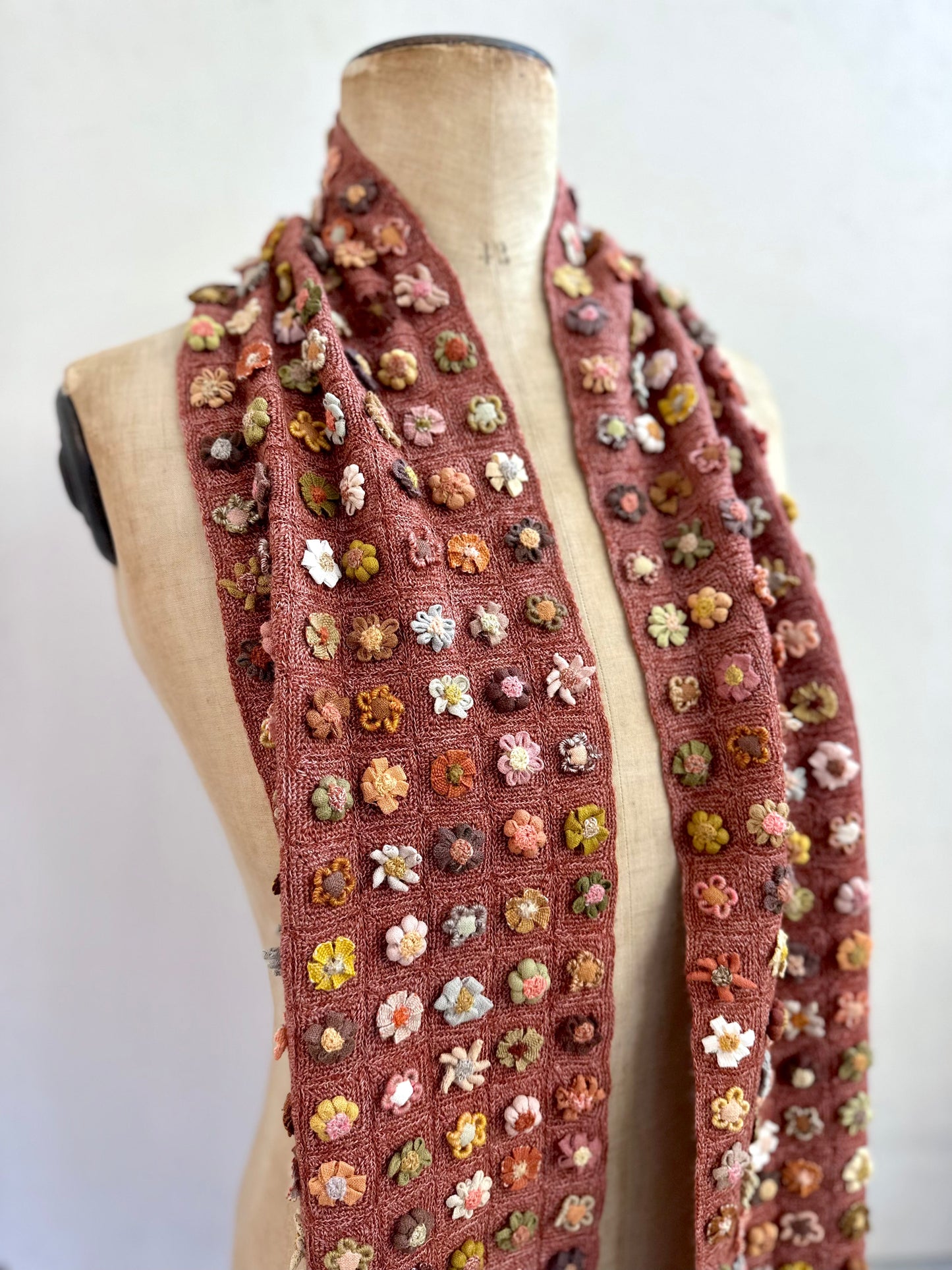 Sophie Digard Rose Crochet Wool Scarf with Petite Flowers
