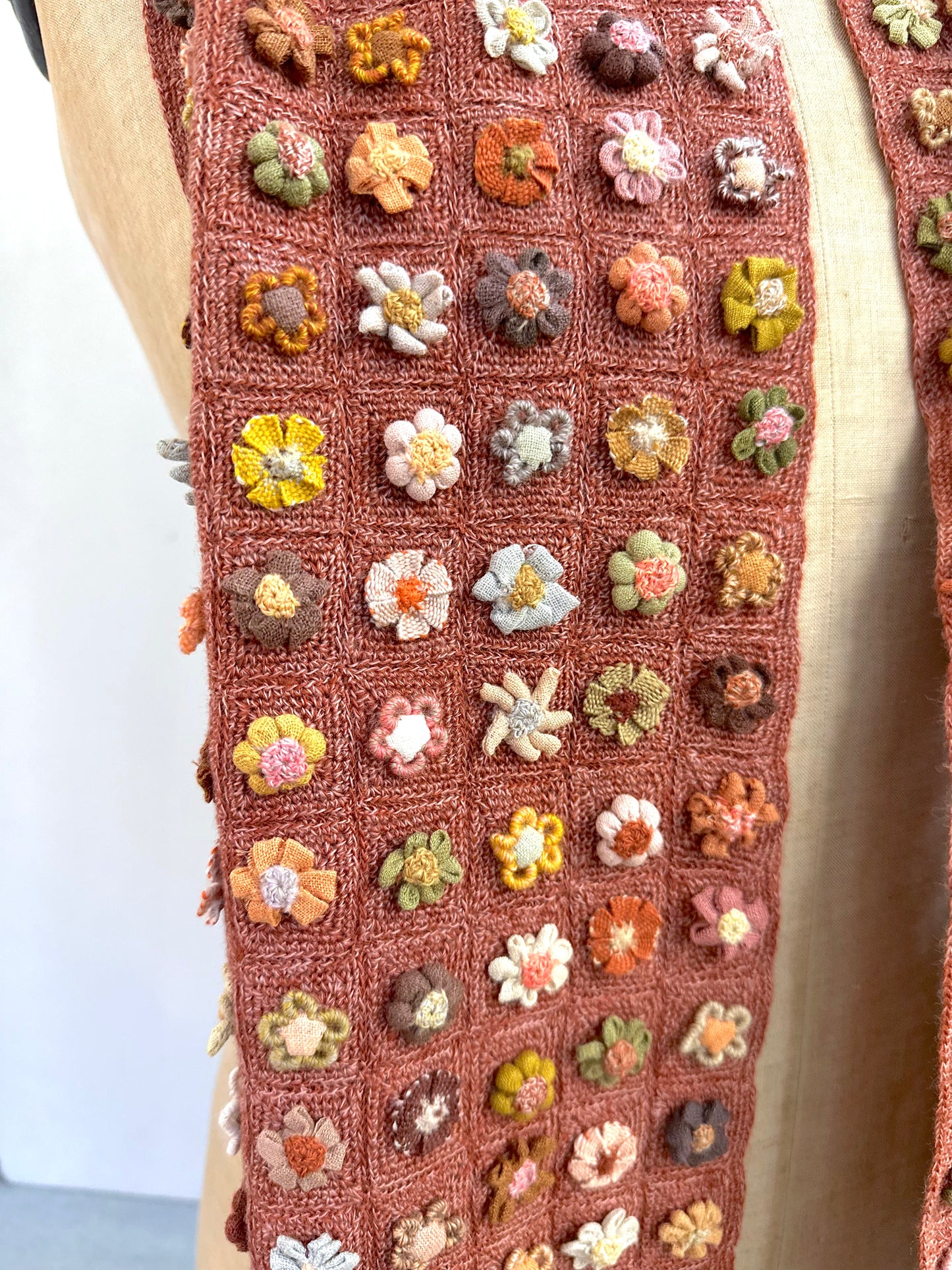 Sophie Digard Rose Crochet Wool Scarf with Petite Flowers