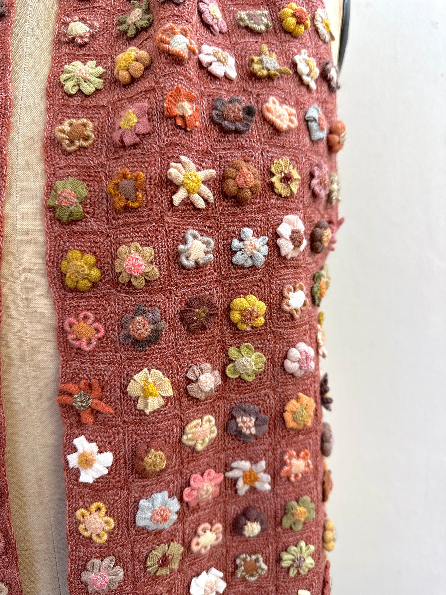 Sophie Digard Rose Crochet Wool Scarf with Petite Flowers