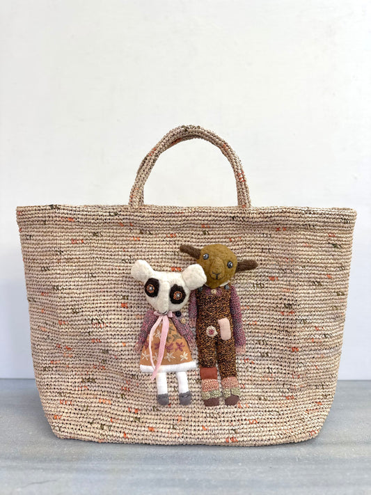 Sophie Digard Large Raffia Bag With Characters
