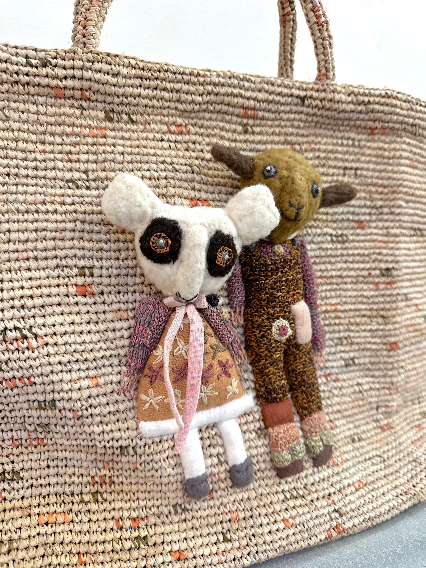 Sophie Digard Large Raffia Bag With Characters