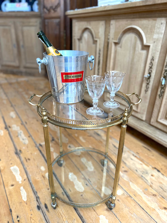 Antique French Round Brass Bar Cart