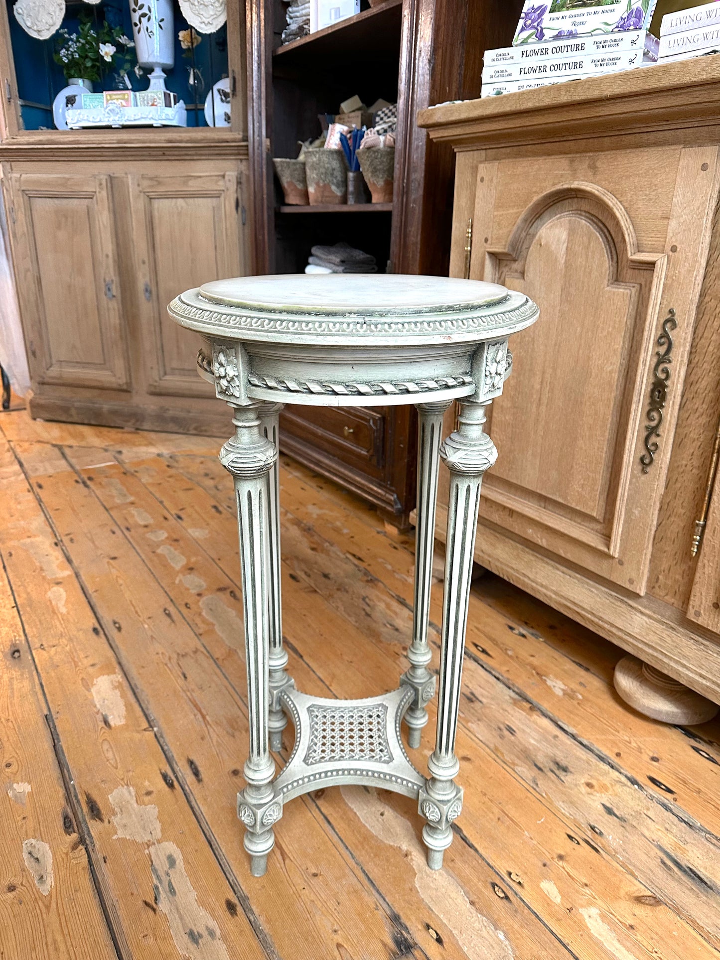 Antique French Round Marble Top Side Table