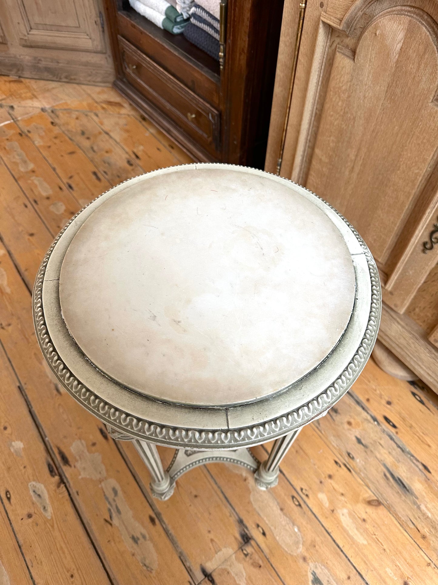 Antique French Round Marble Top Side Table