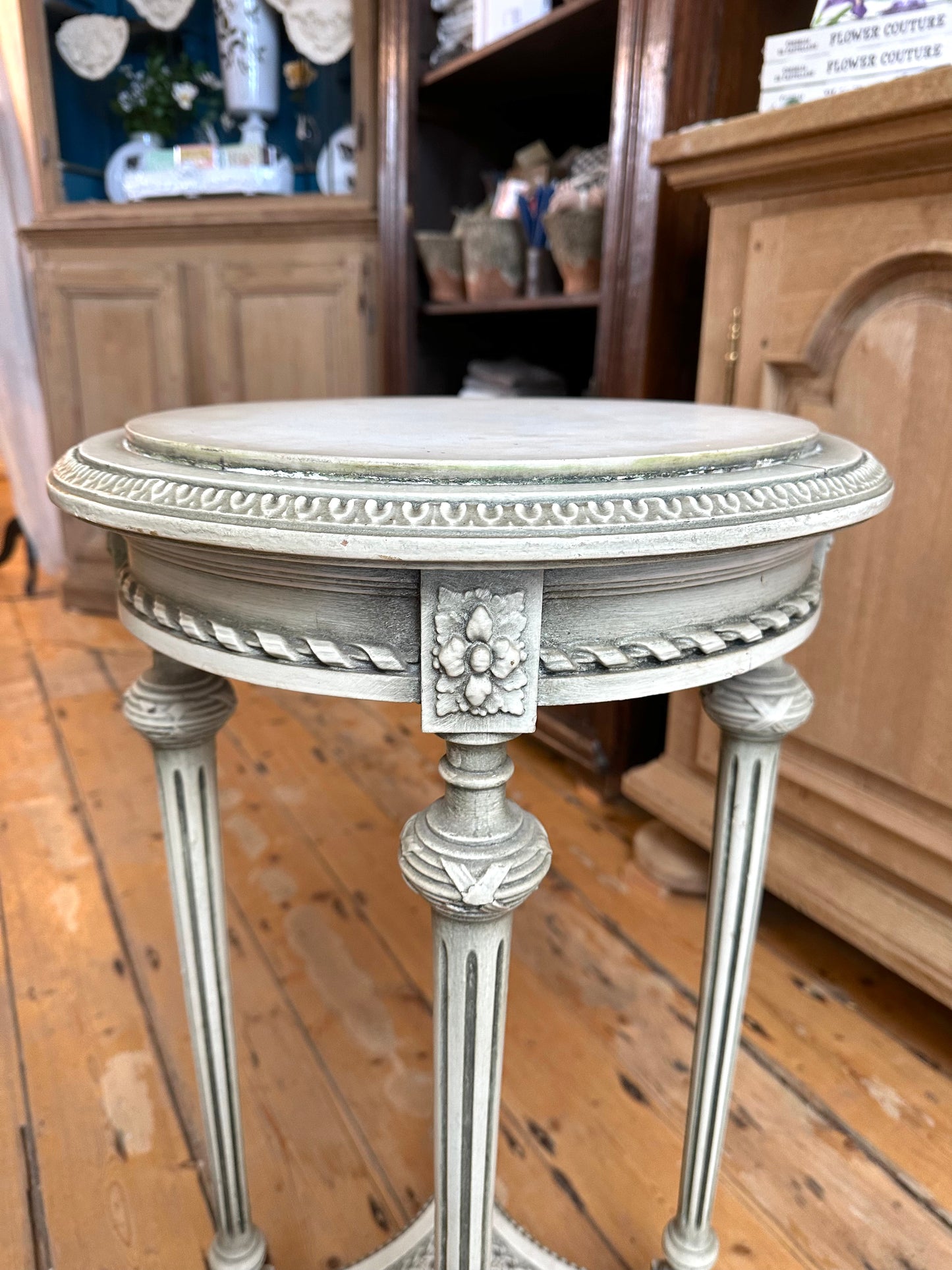 Antique French Round Marble Top Side Table