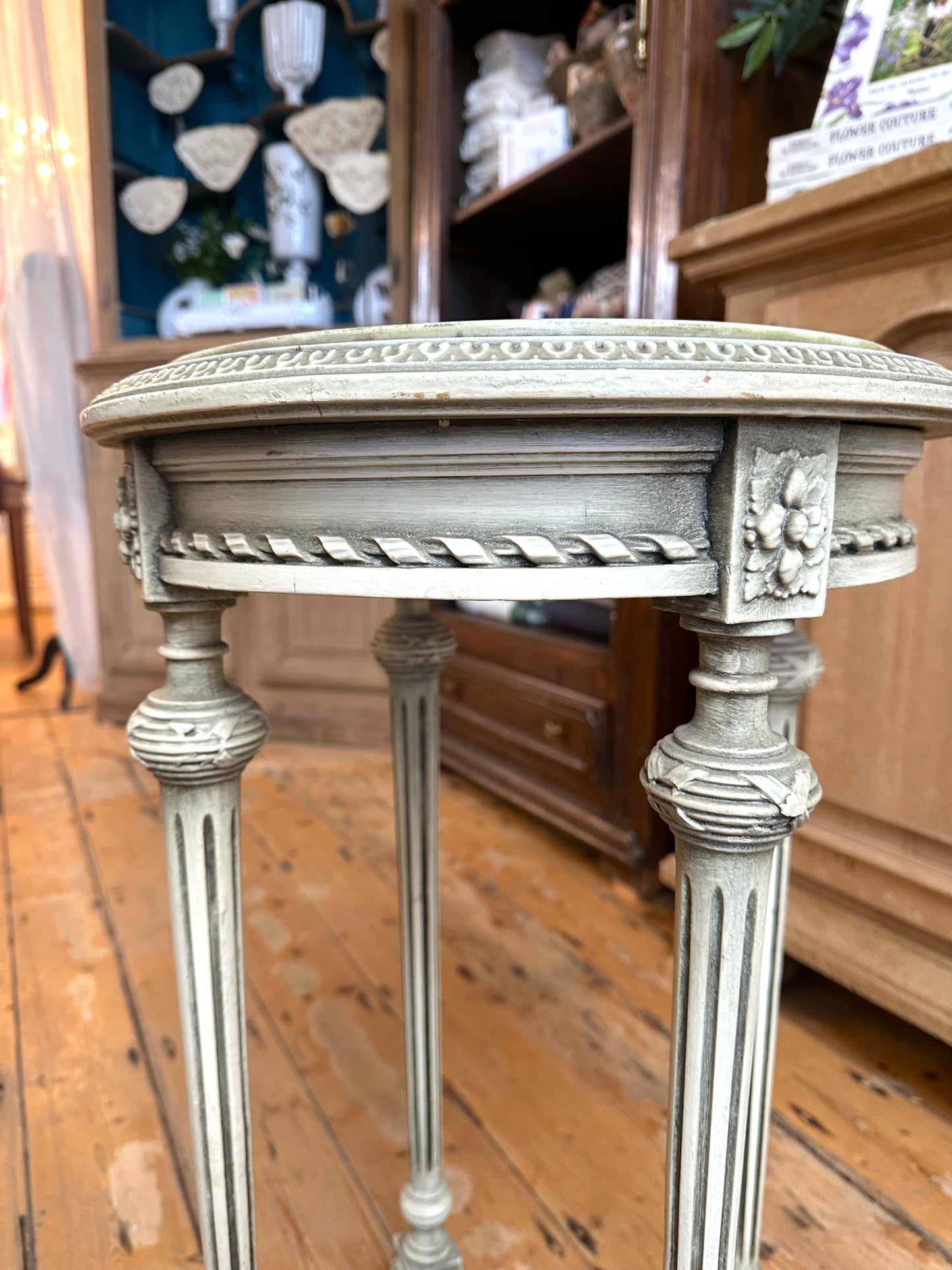 Antique French Round Marble Top Side Table