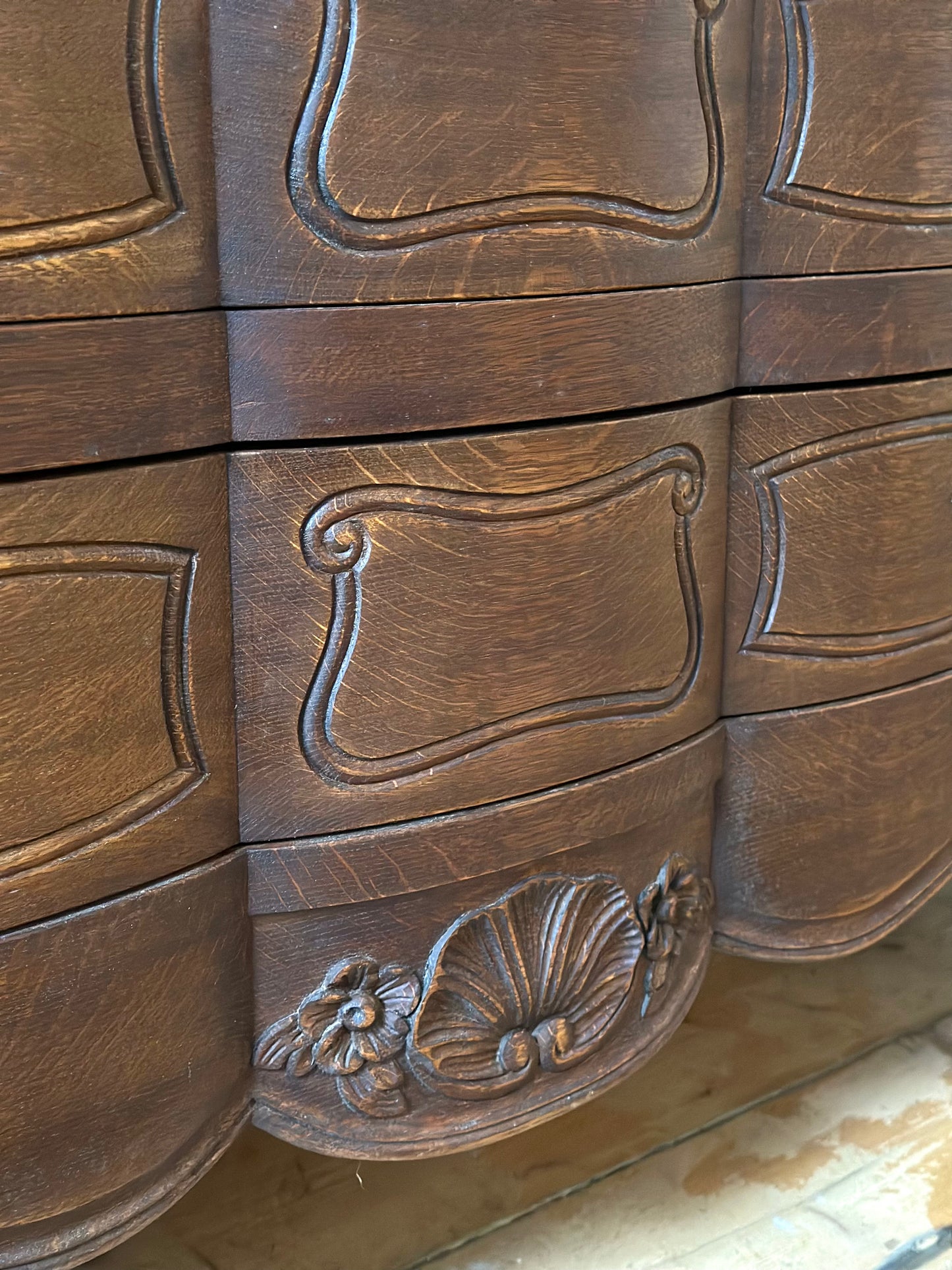 Antique French Oak 4 Drawer Commode