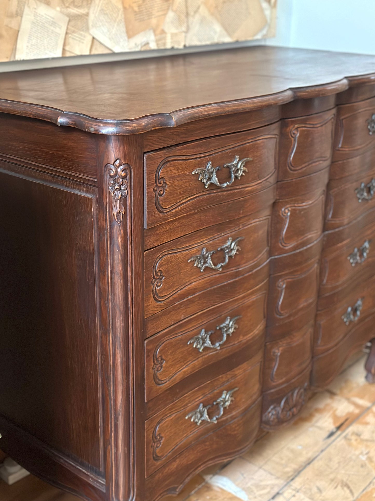 Antique French Oak 4 Drawer Commode
